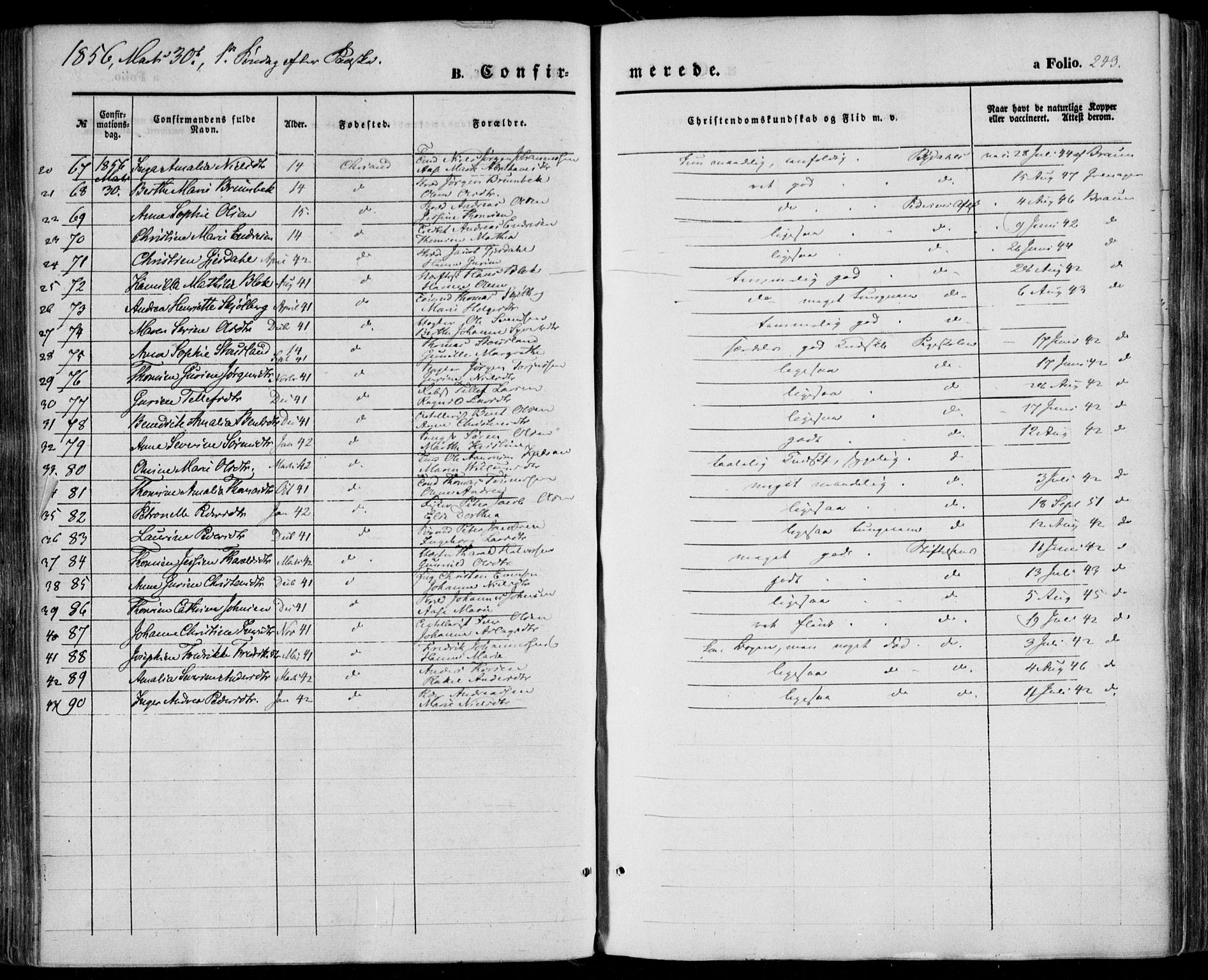 Kristiansand domprosti, AV/SAK-1112-0006/F/Fa/L0014: Ministerialbok nr. A 14, 1852-1867, s. 243