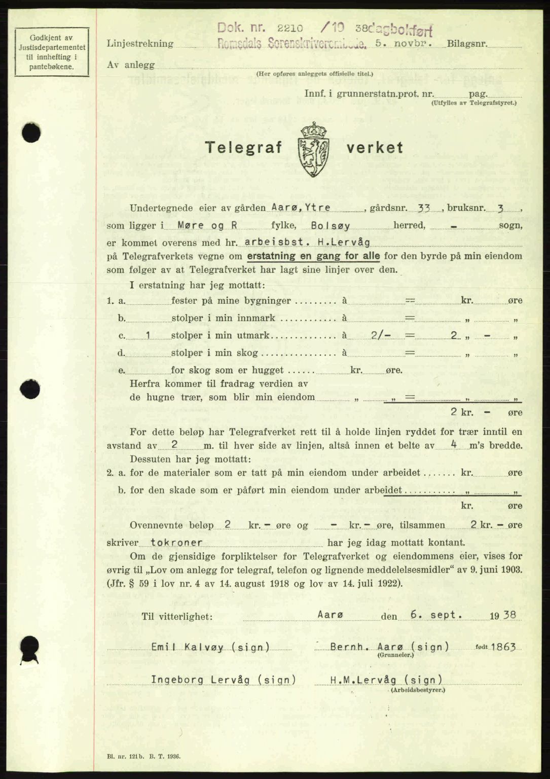 Romsdal sorenskriveri, SAT/A-4149/1/2/2C: Pantebok nr. A5, 1938-1938, Dagboknr: 2210/1938