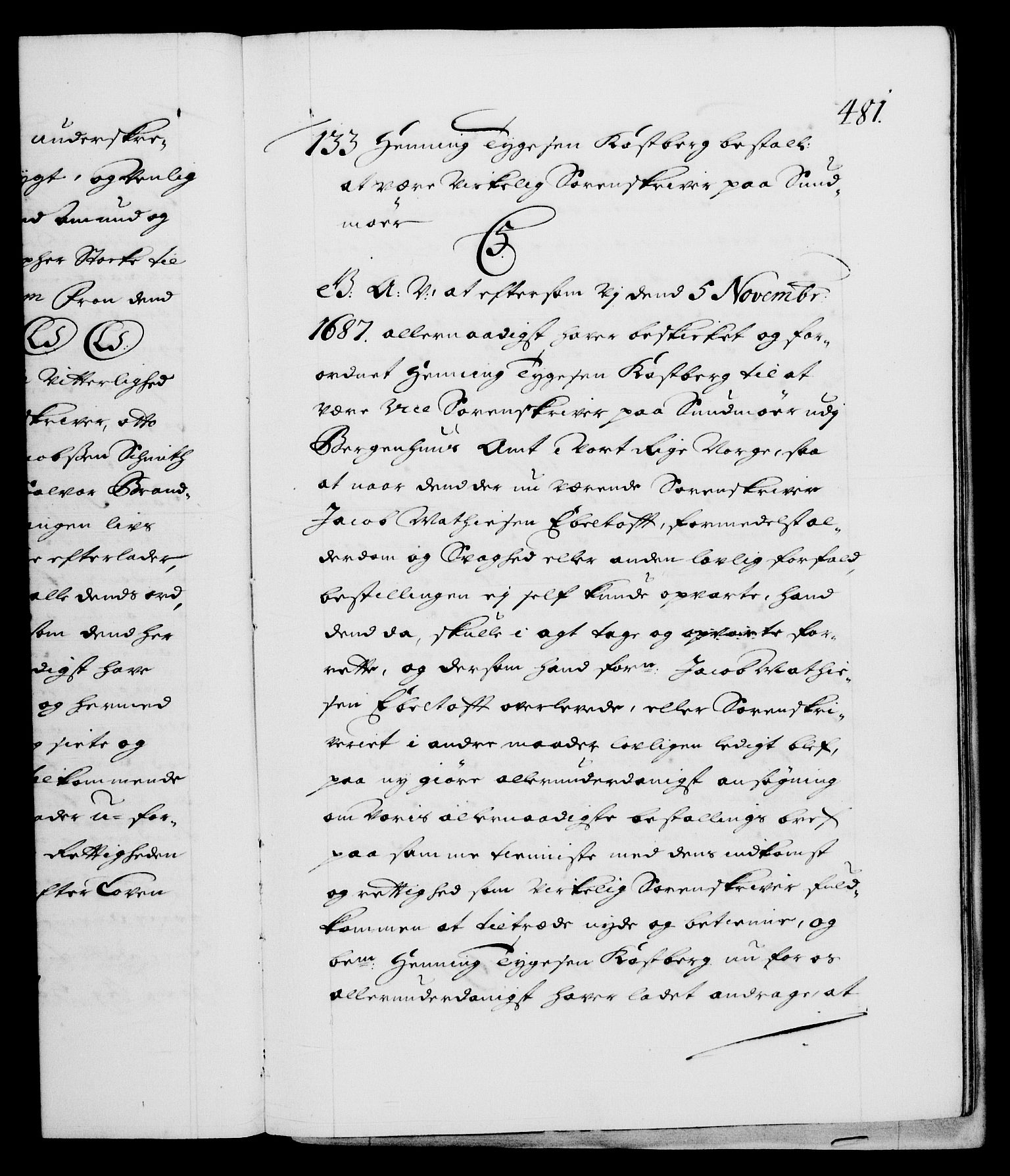 Danske Kanselli 1572-1799, AV/RA-EA-3023/F/Fc/Fca/Fcaa/L0016: Norske registre (mikrofilm), 1692-1697, s. 481a