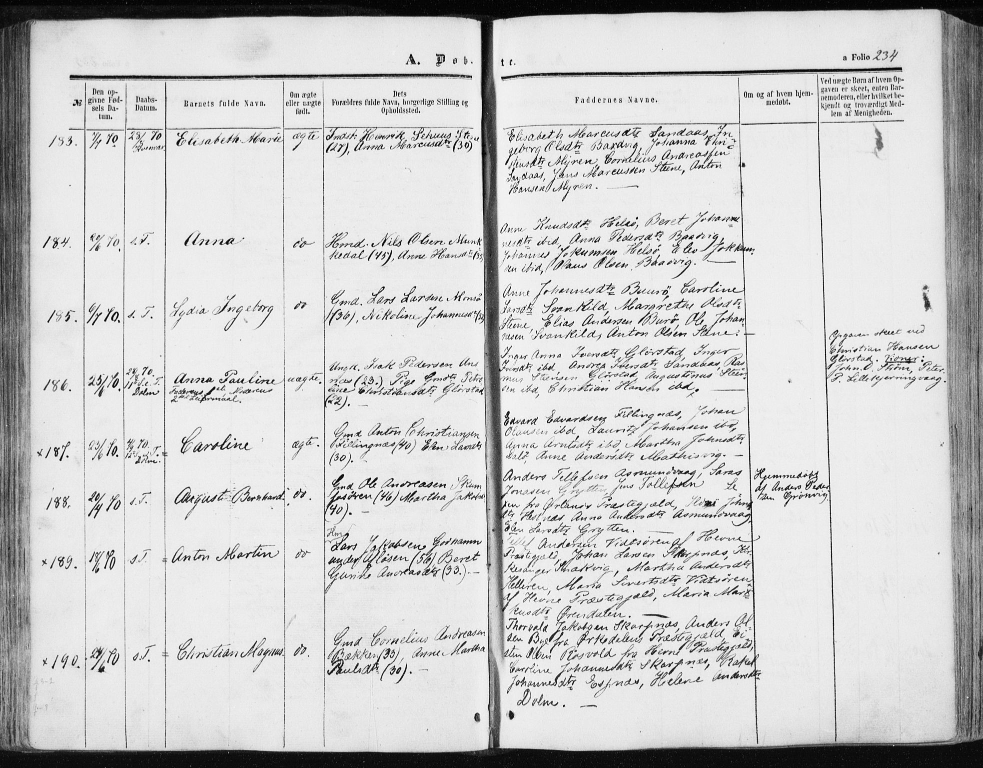 Ministerialprotokoller, klokkerbøker og fødselsregistre - Sør-Trøndelag, SAT/A-1456/634/L0531: Ministerialbok nr. 634A07, 1861-1870, s. 234