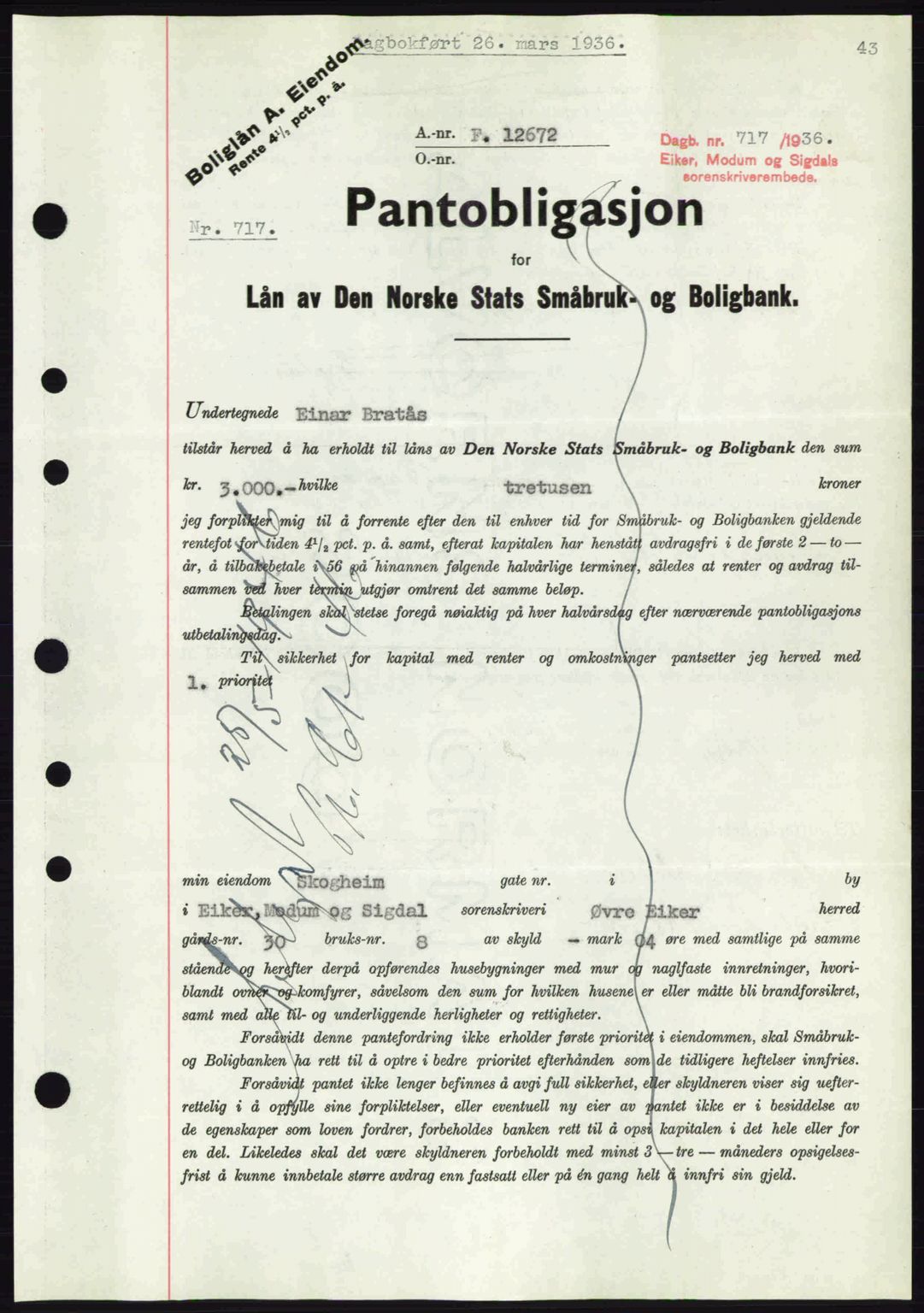 Eiker, Modum og Sigdal sorenskriveri, SAKO/A-123/G/Ga/Gab/L0032: Pantebok nr. A2, 1936-1936, Dagboknr: 717/1936