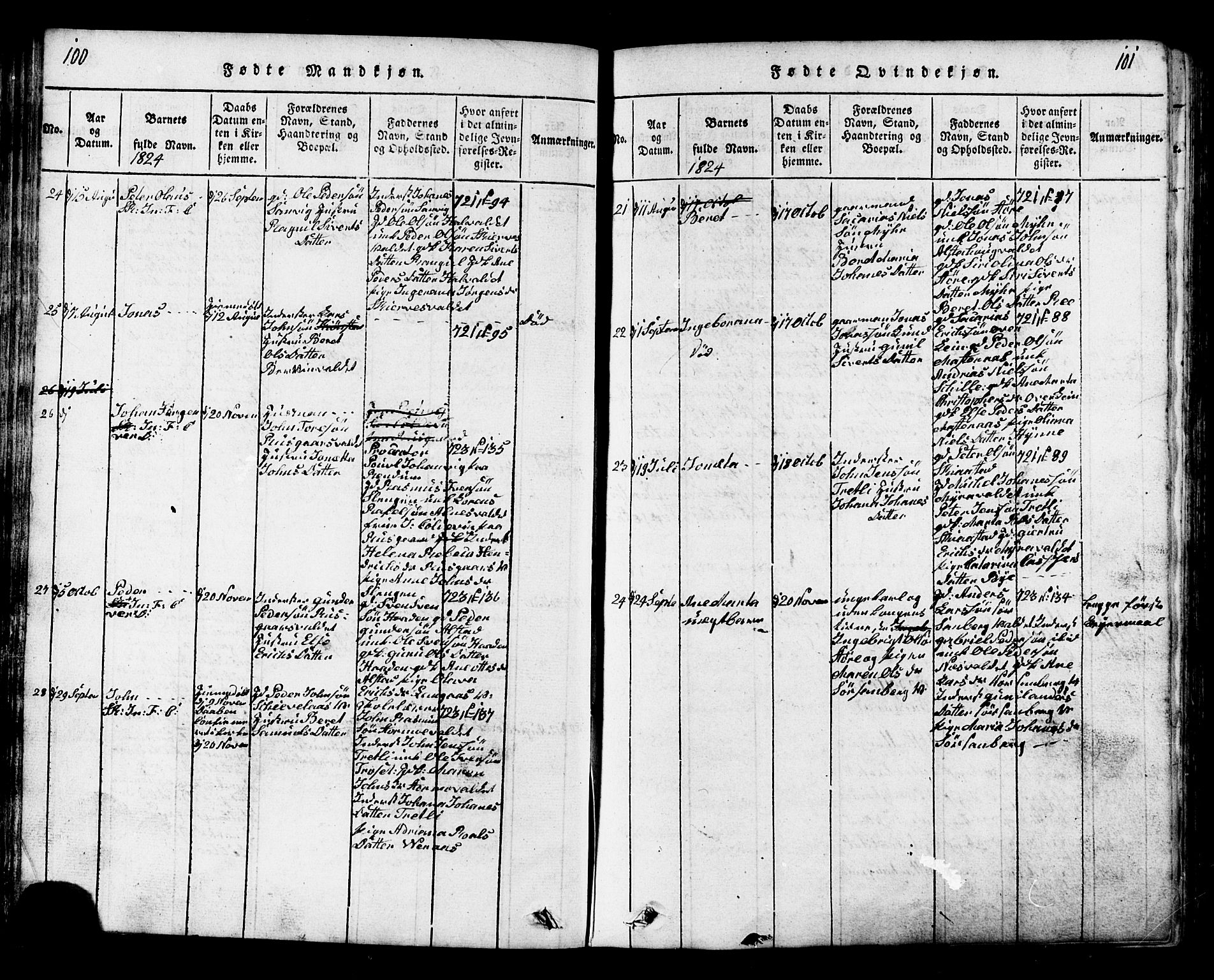 Ministerialprotokoller, klokkerbøker og fødselsregistre - Nord-Trøndelag, AV/SAT-A-1458/717/L0169: Klokkerbok nr. 717C01, 1816-1834, s. 100-101