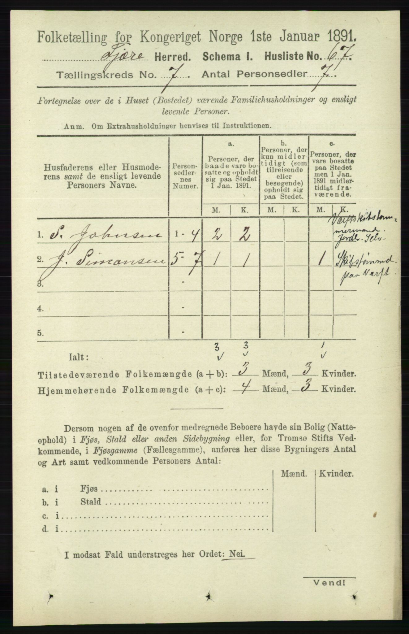 RA, Folketelling 1891 for 0923 Fjære herred, 1891, s. 3190