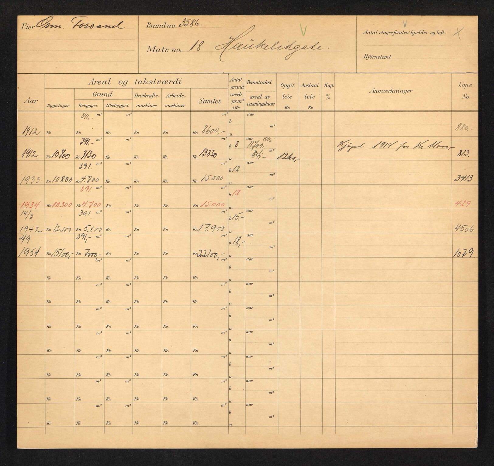 Stavanger kommune. Skattetakstvesenet, BYST/A-0440/F/Fa/Faa/L0017/0001: Skattetakstkort / Haukeligata 16 - 49