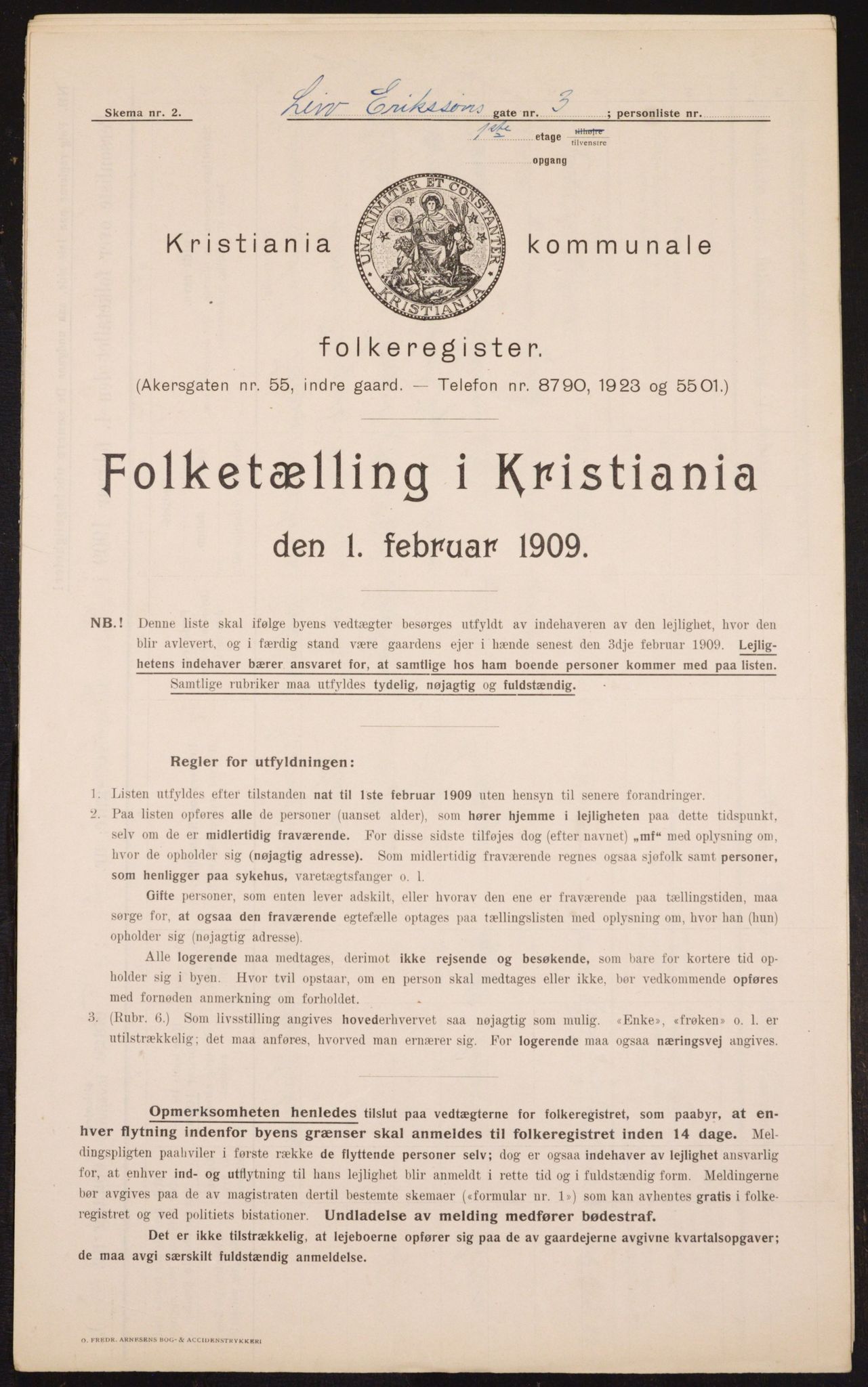 OBA, Kommunal folketelling 1.2.1909 for Kristiania kjøpstad, 1909, s. 52422