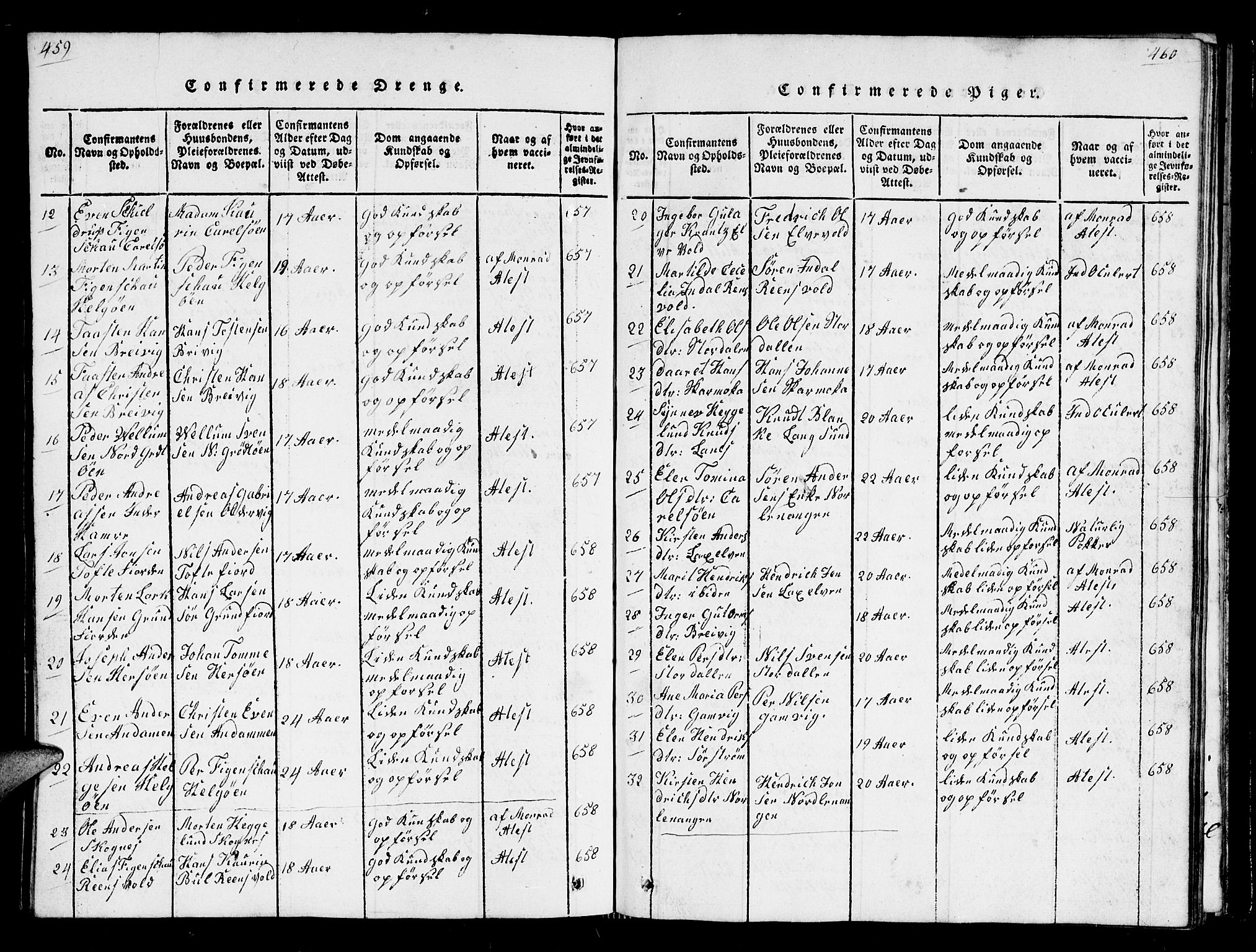 Karlsøy sokneprestembete, AV/SATØ-S-1299/H/Ha/Hab/L0001klokker: Klokkerbok nr. 1, 1821-1840, s. 459-460