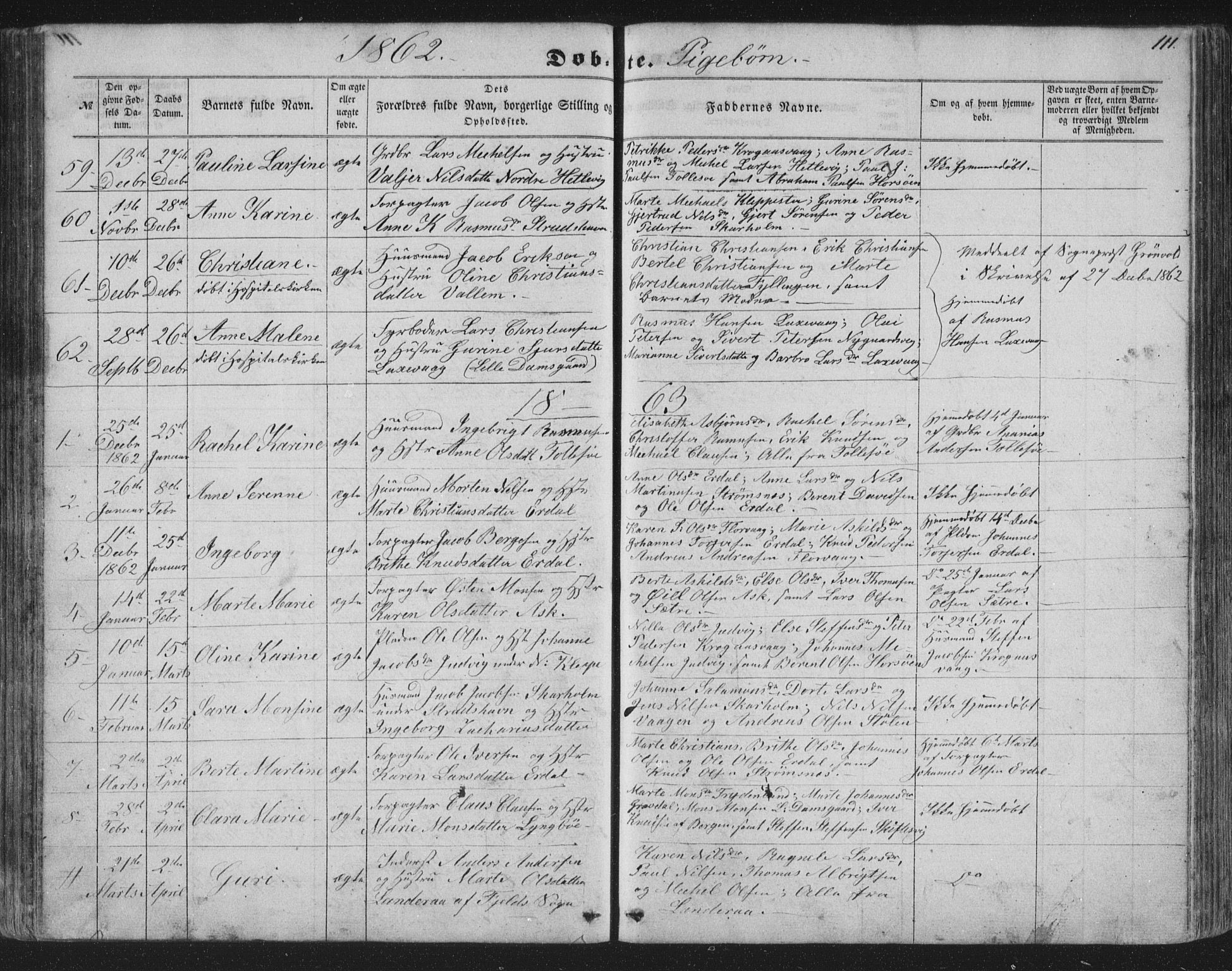 Askøy Sokneprestembete, AV/SAB-A-74101/H/Ha/Hab/Haba/L0005: Klokkerbok nr. A 5, 1857-1871, s. 111