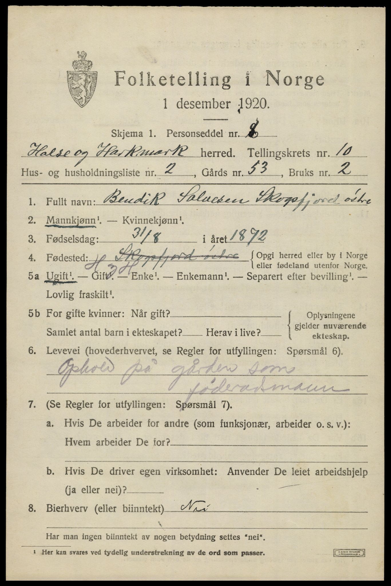 SAK, Folketelling 1920 for 1019 Halse og Harkmark herred, 1920, s. 5639