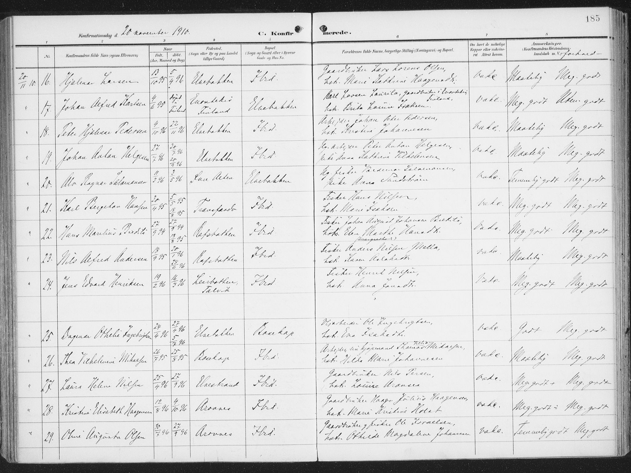 Alta sokneprestkontor, AV/SATØ-S-1338/H/Ha/L0005.kirke: Ministerialbok nr. 5, 1904-1918, s. 185