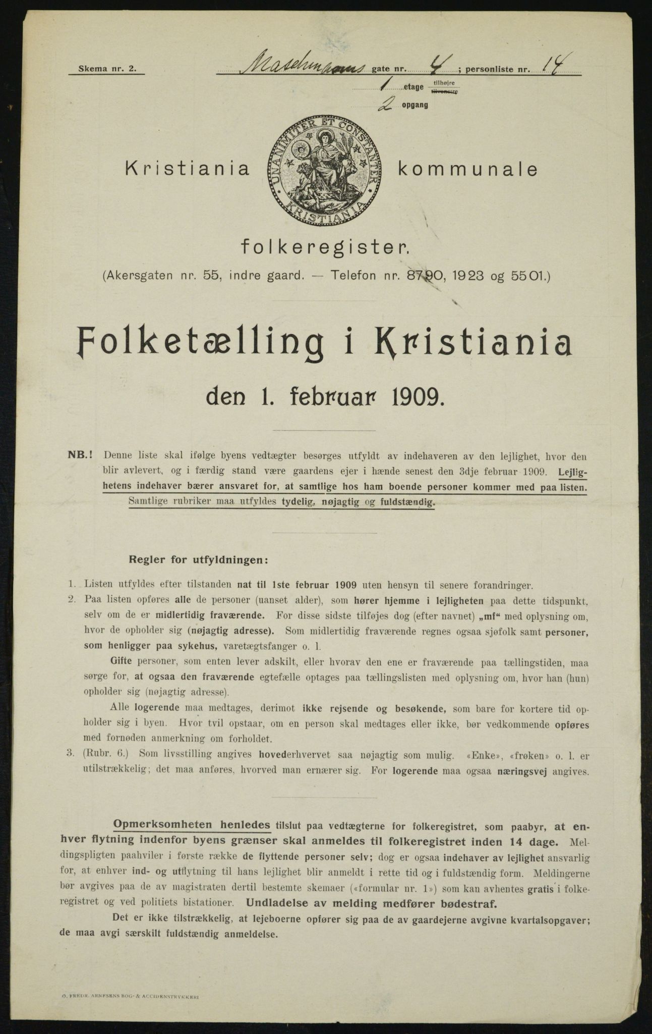 OBA, Kommunal folketelling 1.2.1909 for Kristiania kjøpstad, 1909, s. 58838