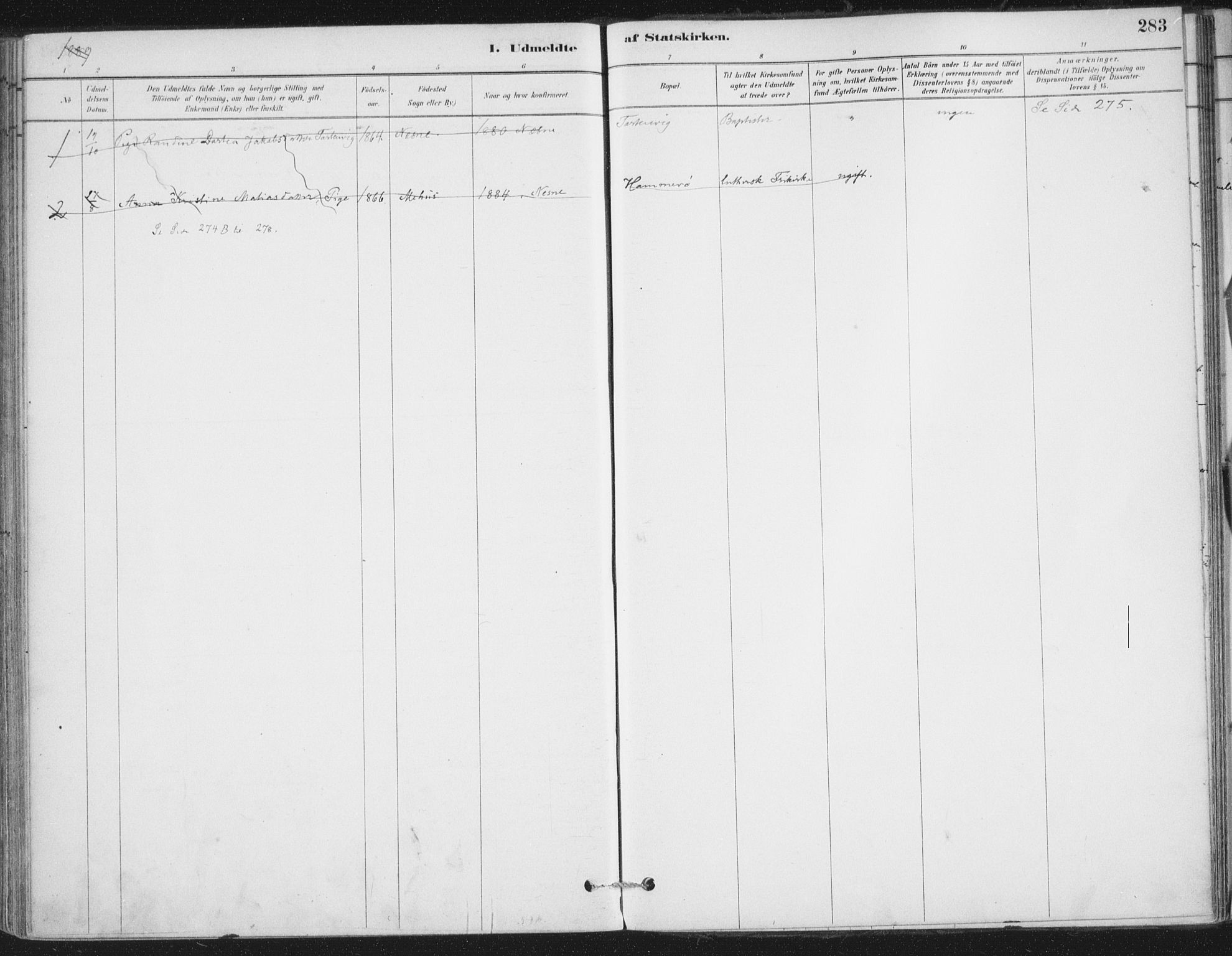 Ministerialprotokoller, klokkerbøker og fødselsregistre - Nordland, SAT/A-1459/838/L0553: Ministerialbok nr. 838A11, 1880-1910, s. 283