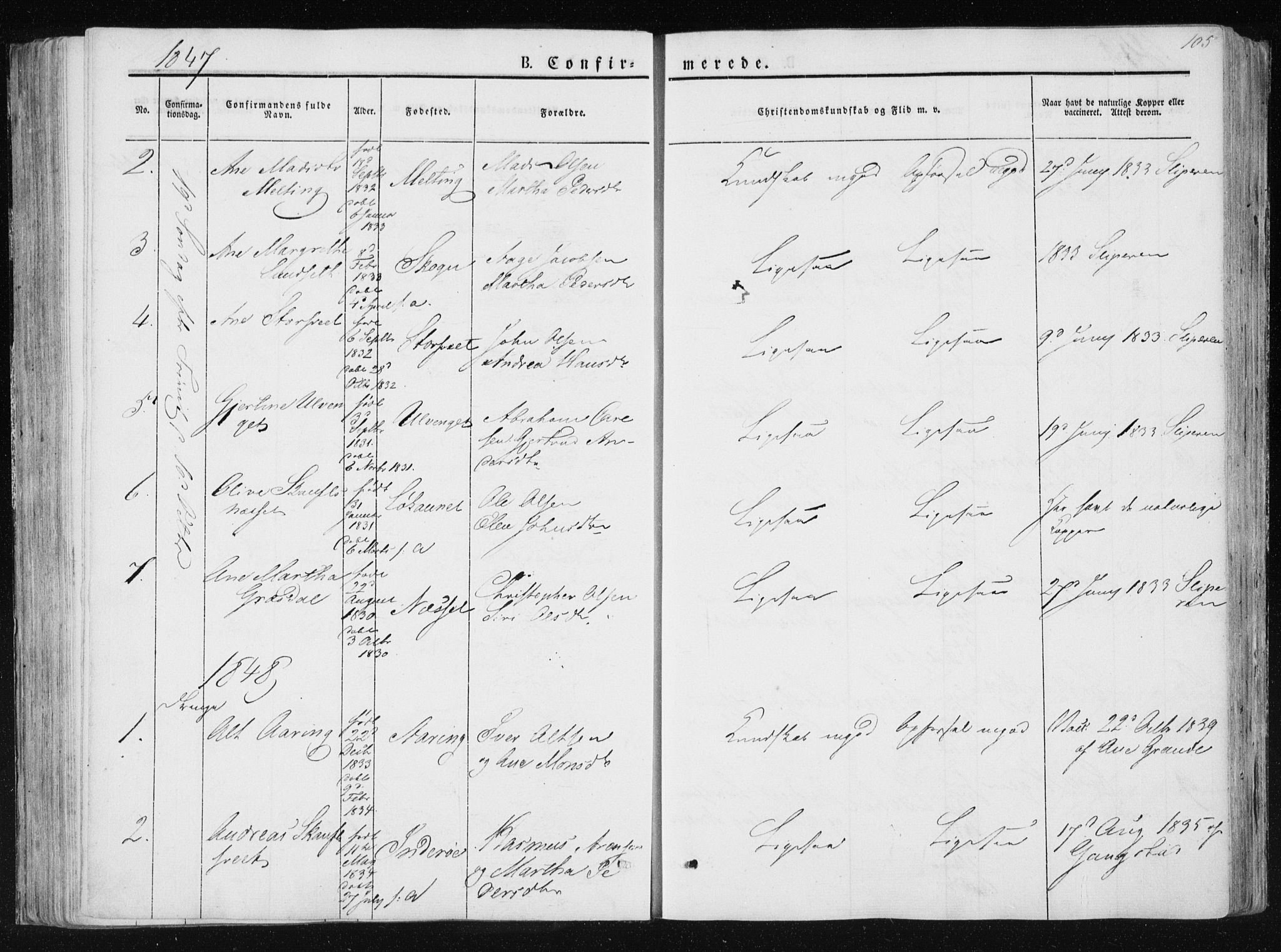Ministerialprotokoller, klokkerbøker og fødselsregistre - Nord-Trøndelag, SAT/A-1458/733/L0323: Ministerialbok nr. 733A02, 1843-1870, s. 105