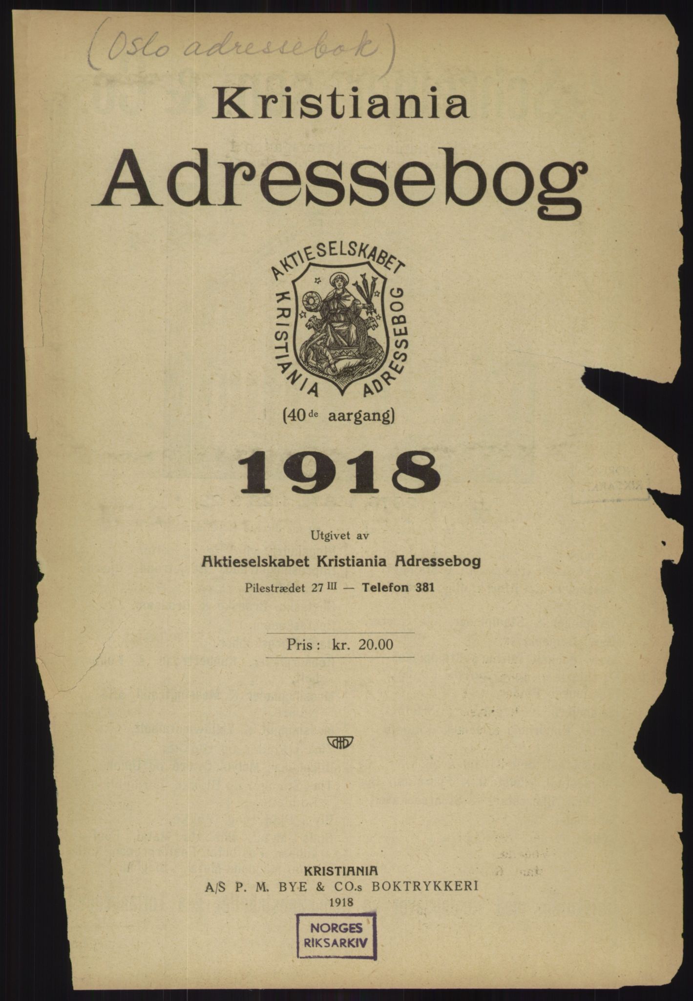 Kristiania/Oslo adressebok, PUBL/-, 1918, s. 18