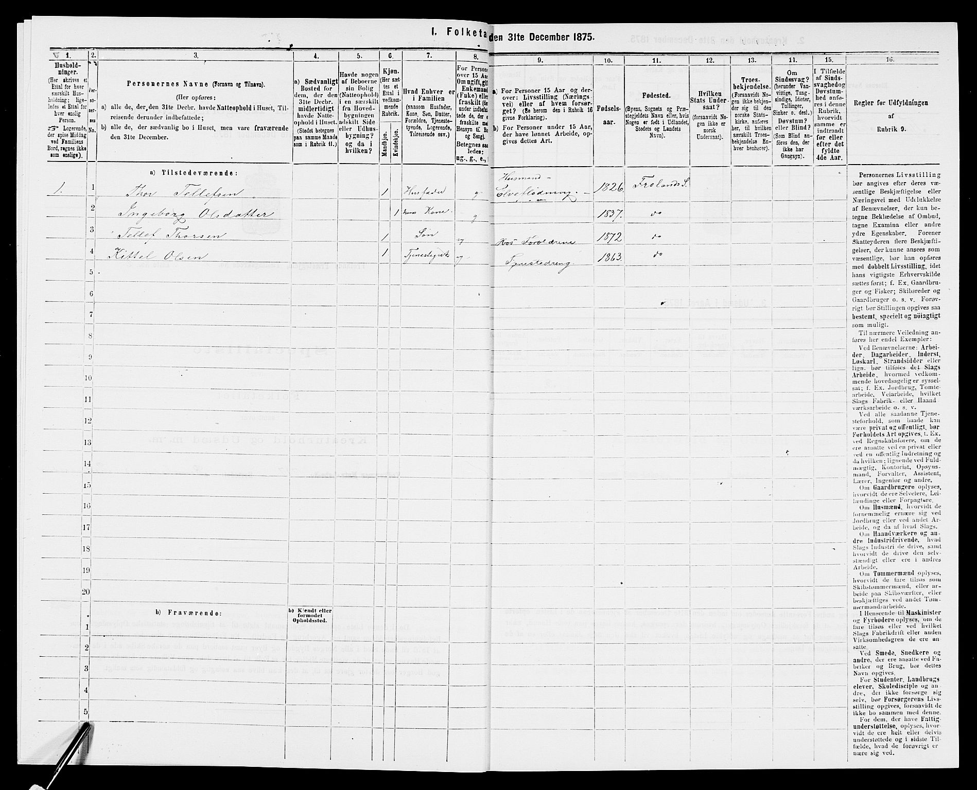 SAK, Folketelling 1875 for 0919P Froland prestegjeld, 1875, s. 42