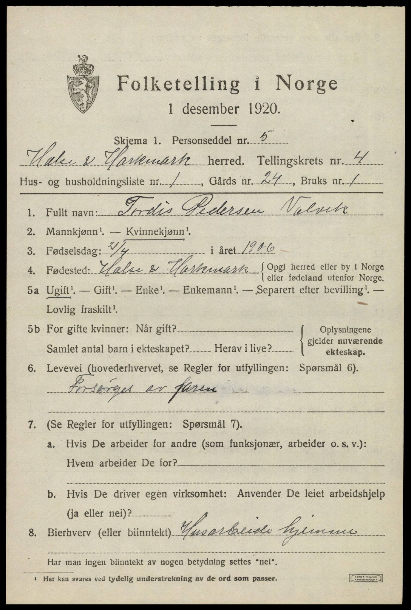 SAK, Folketelling 1920 for 1019 Halse og Harkmark herred, 1920, s. 2850