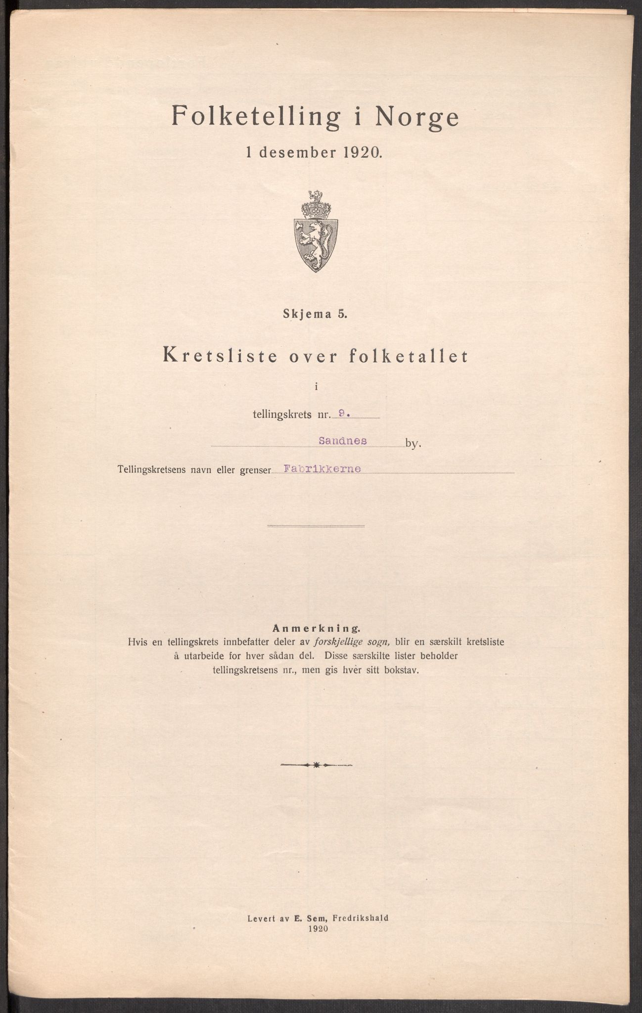 SAST, Folketelling 1920 for 1102 Sandnes ladested, 1920, s. 30