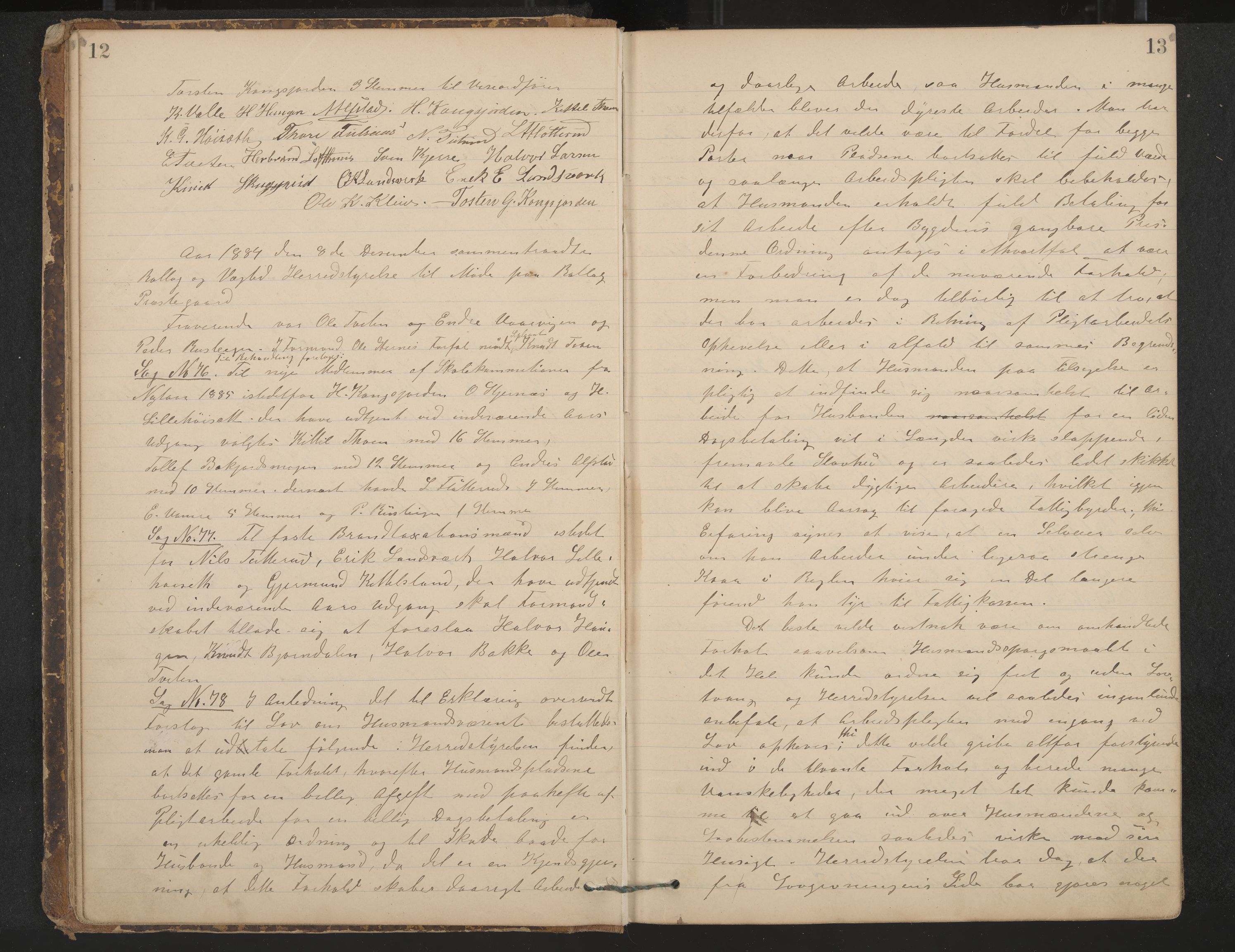 Rollag formannskap og sentraladministrasjon, IKAK/0632021-2/A/Aa/L0003: Møtebok, 1884-1897, s. 12-13