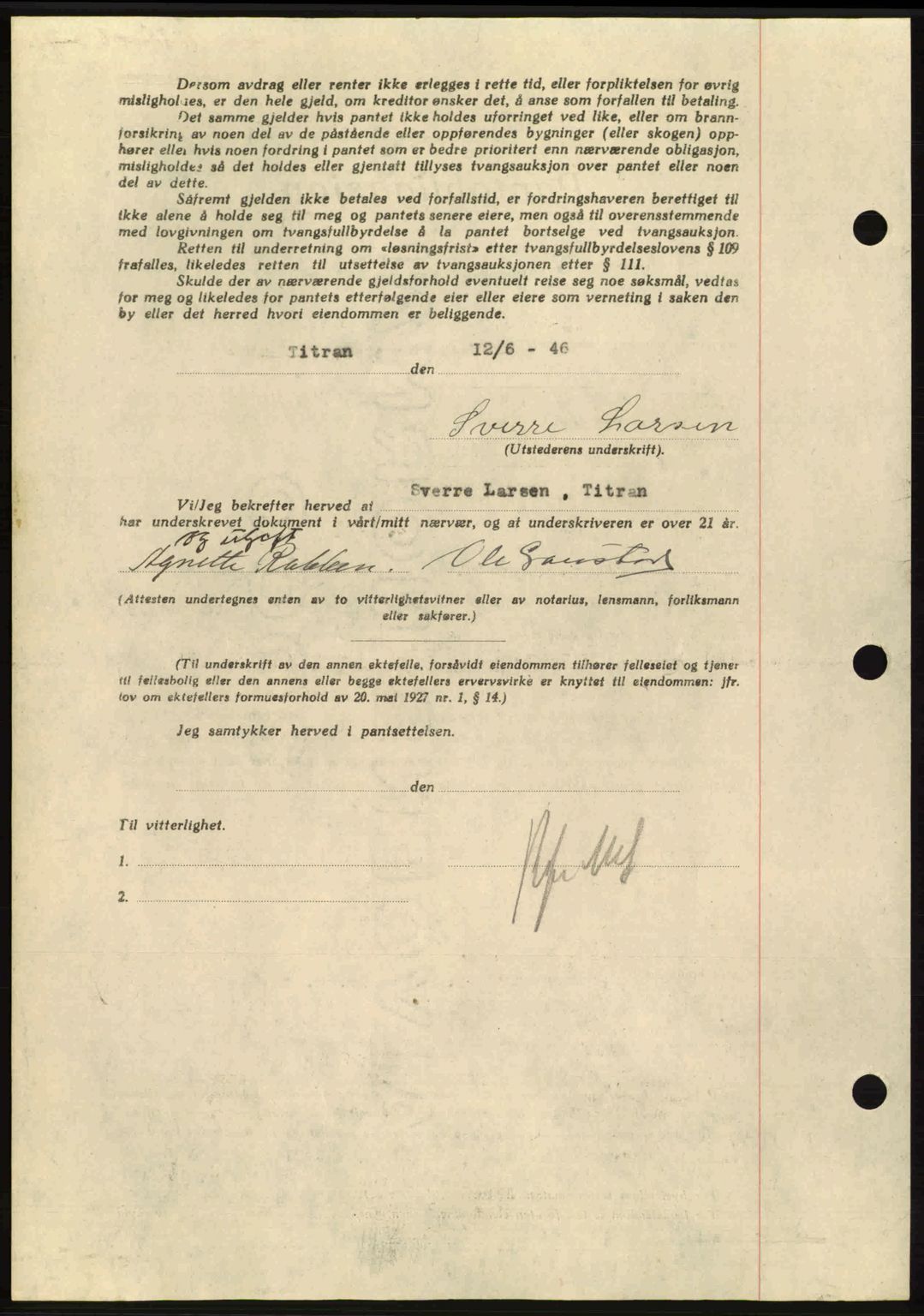 Hitra sorenskriveri, AV/SAT-A-0018/2/2C/2Ca: Pantebok nr. B1, 1939-1949, Dagboknr: 1285/1946