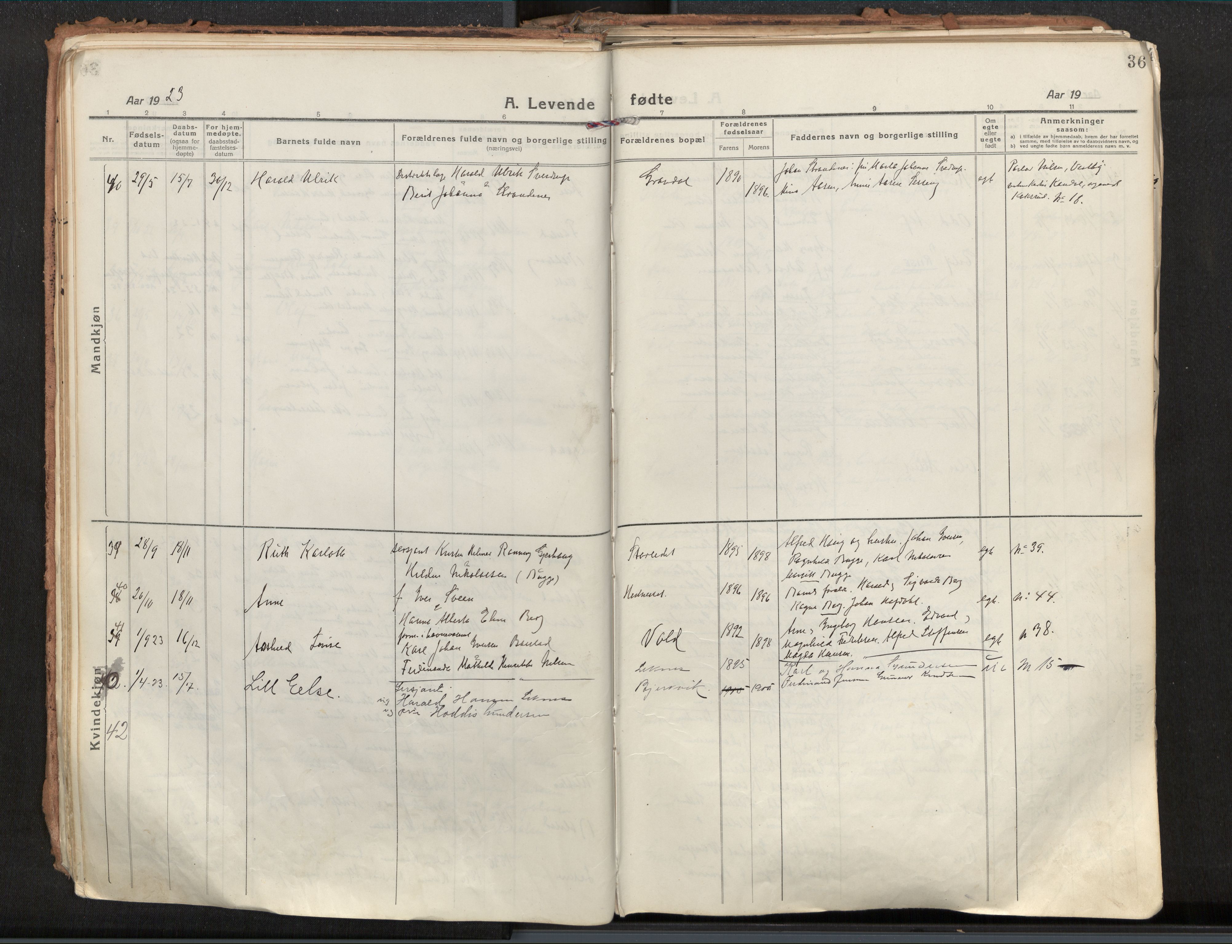 Ministerialprotokoller, klokkerbøker og fødselsregistre - Nordland, AV/SAT-A-1459/881/L1160: Ministerialbok nr. 881A13, 1919-1937, s. 36