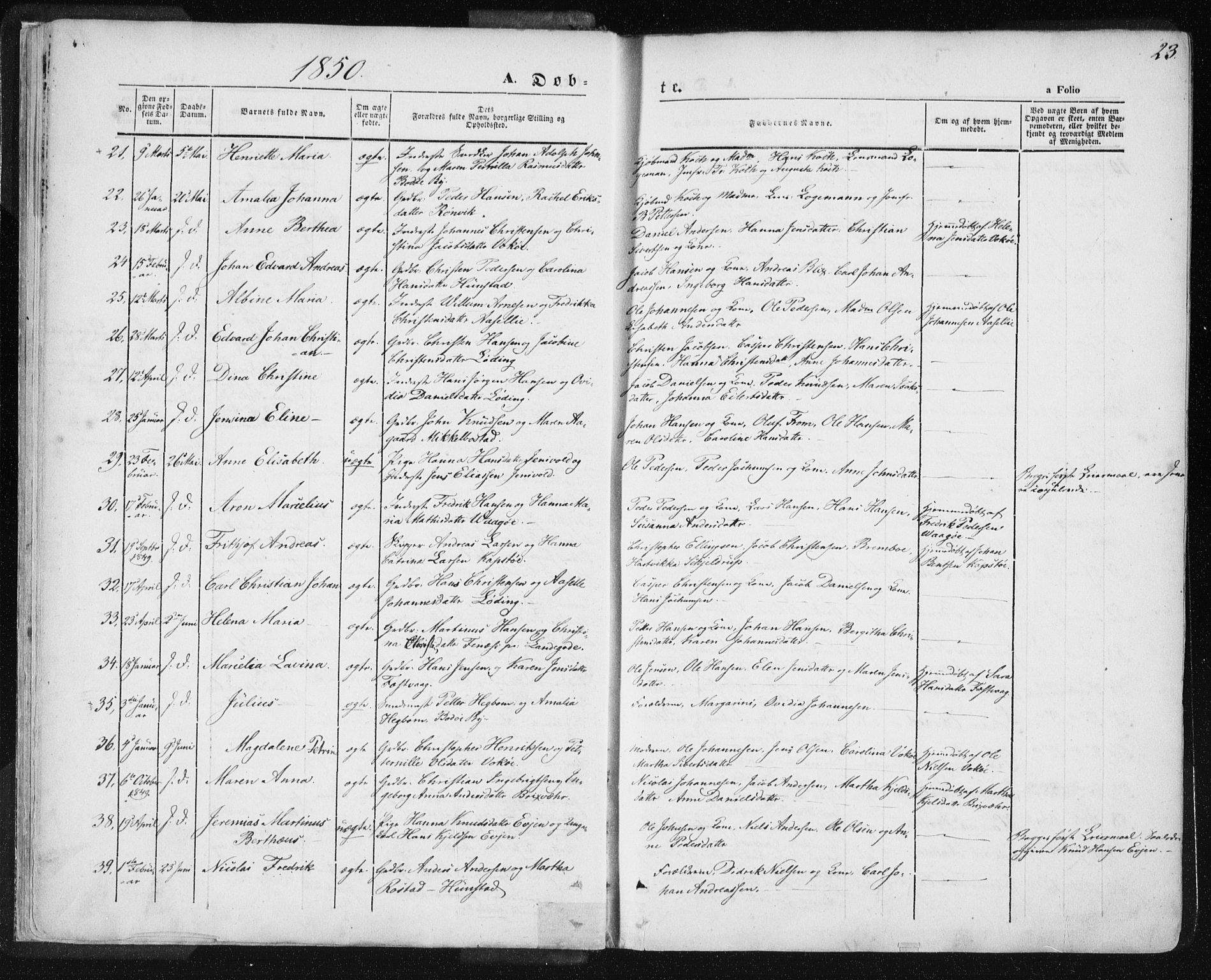 Ministerialprotokoller, klokkerbøker og fødselsregistre - Nordland, AV/SAT-A-1459/801/L0007: Ministerialbok nr. 801A07, 1845-1863, s. 23