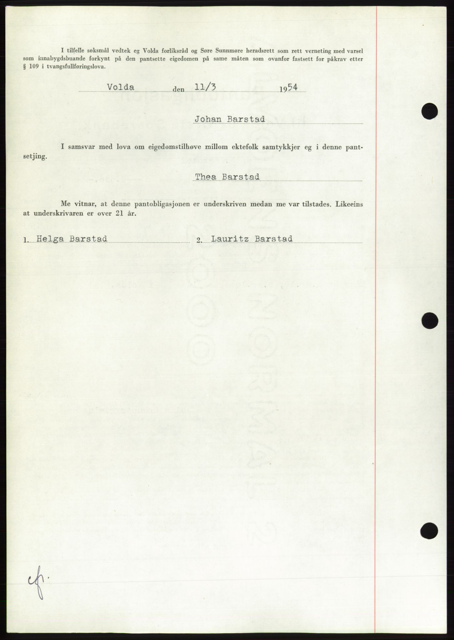 Søre Sunnmøre sorenskriveri, AV/SAT-A-4122/1/2/2C/L0124: Pantebok nr. 12B, 1953-1954, Dagboknr: 589/1954
