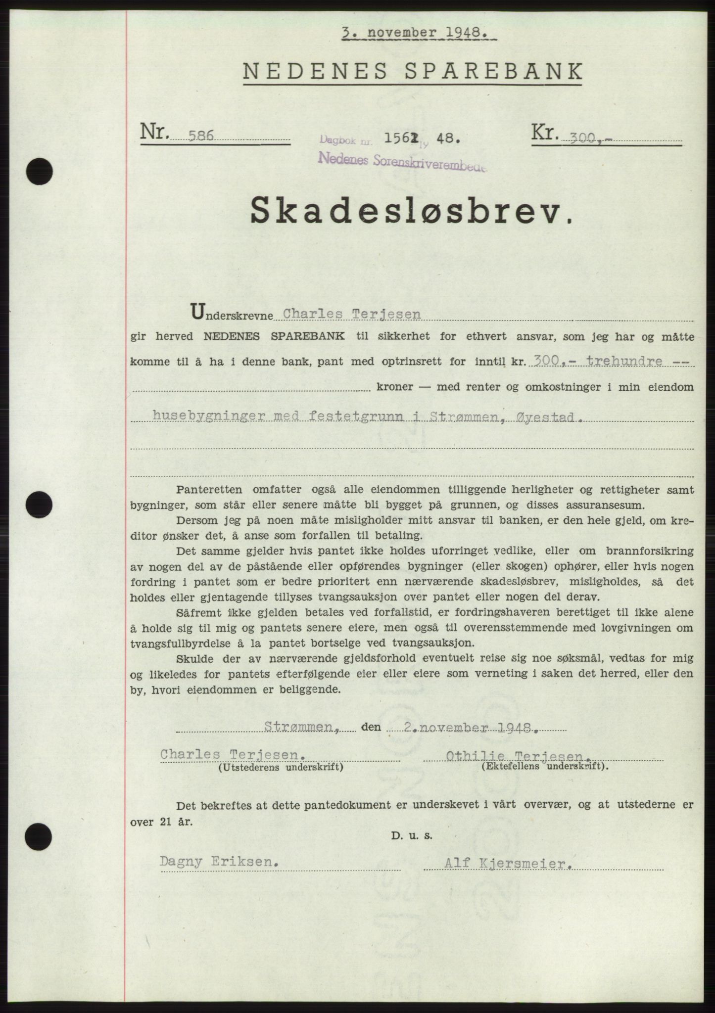 Nedenes sorenskriveri, AV/SAK-1221-0006/G/Gb/Gbb/L0005: Pantebok nr. B5, 1948-1948, Dagboknr: 1562/1948