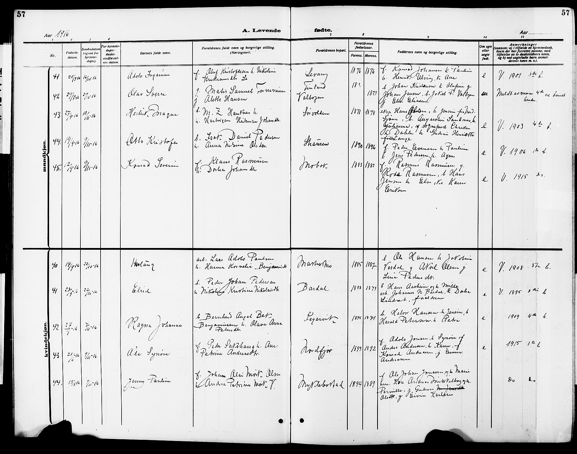 Ministerialprotokoller, klokkerbøker og fødselsregistre - Nordland, AV/SAT-A-1459/838/L0560: Klokkerbok nr. 838C07, 1910-1928, s. 57