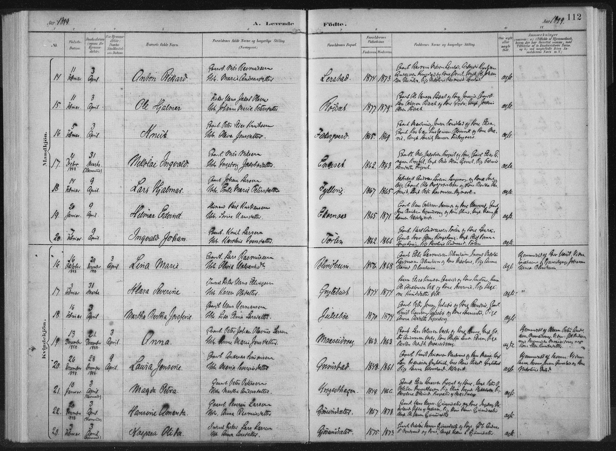 Ministerialprotokoller, klokkerbøker og fødselsregistre - Møre og Romsdal, AV/SAT-A-1454/528/L0405: Ministerialbok nr. 528A14, 1891-1906, s. 112