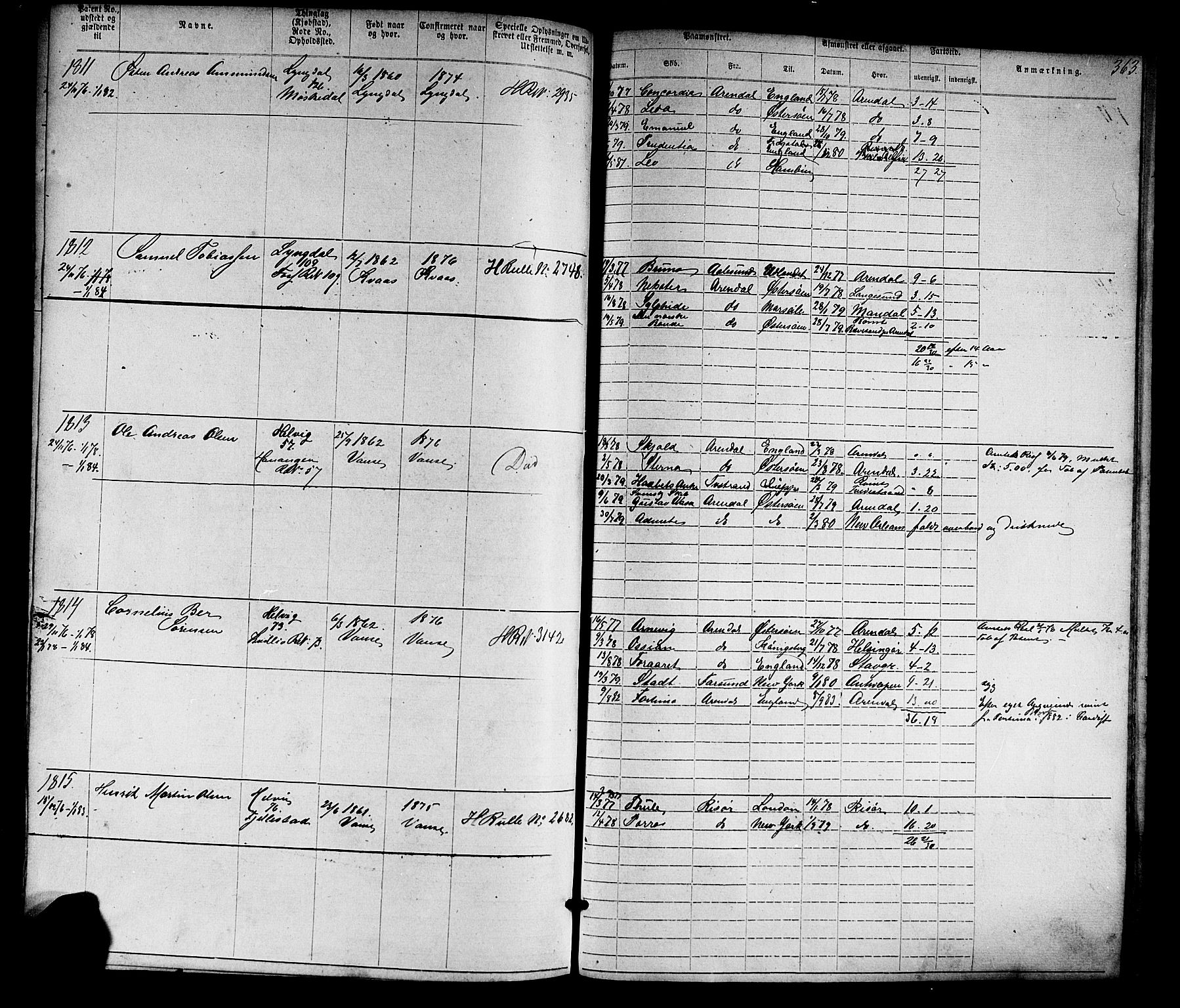 Farsund mønstringskrets, SAK/2031-0017/F/Fa/L0005: Annotasjonsrulle nr 1-1910 med register, Z-2, 1869-1877, s. 394