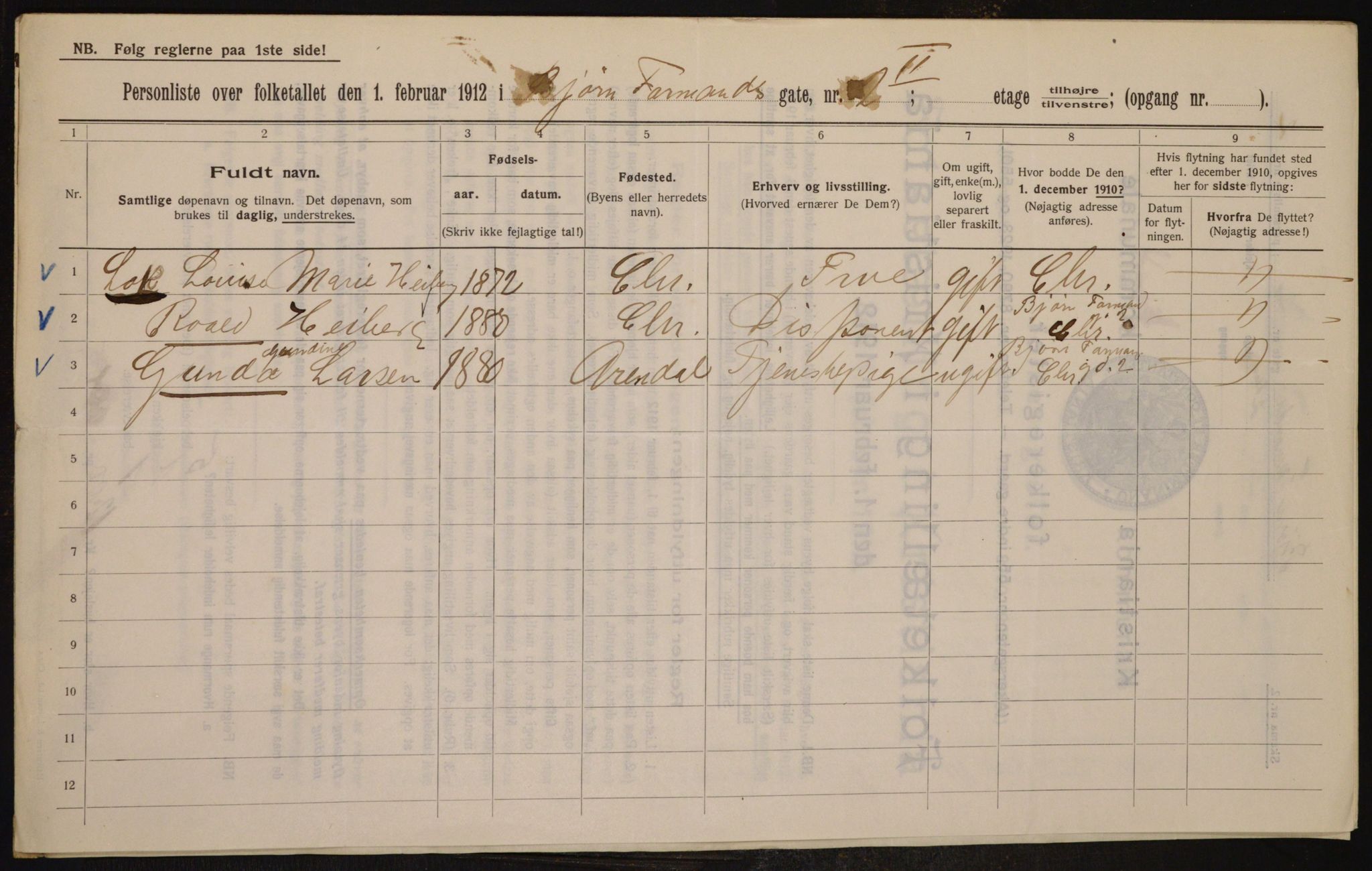 OBA, Kommunal folketelling 1.2.1912 for Kristiania, 1912, s. 6451
