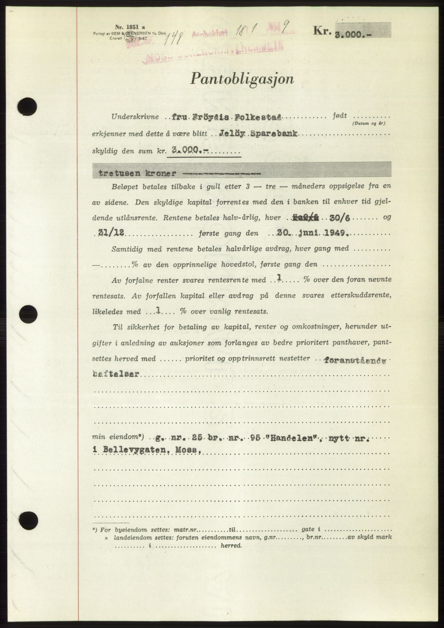 Moss sorenskriveri, SAO/A-10168: Pantebok nr. B21, 1949-1949, Dagboknr: 148/1949