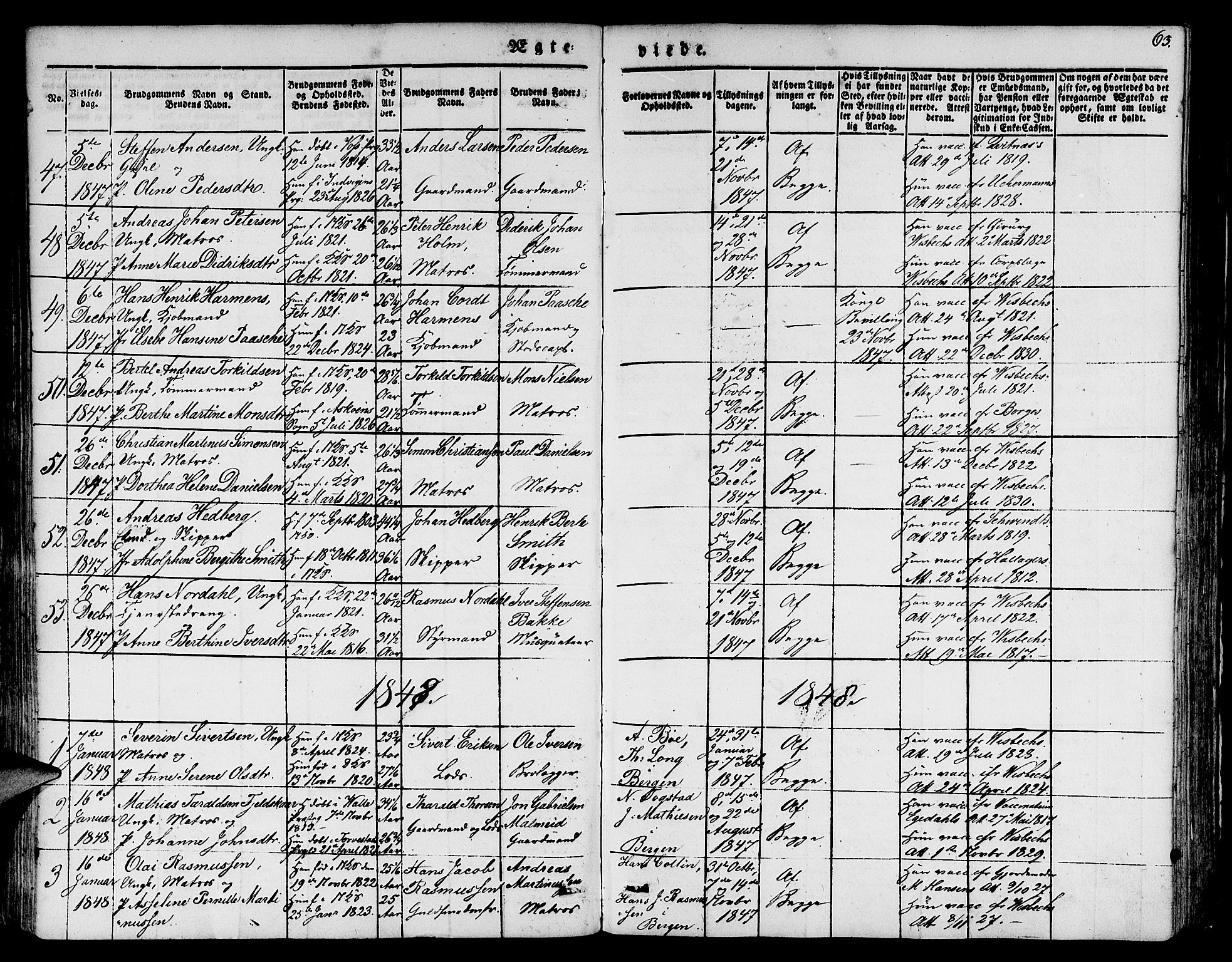 Nykirken Sokneprestembete, AV/SAB-A-77101/H/Hab: Klokkerbok nr. D 1, 1832-1867, s. 63