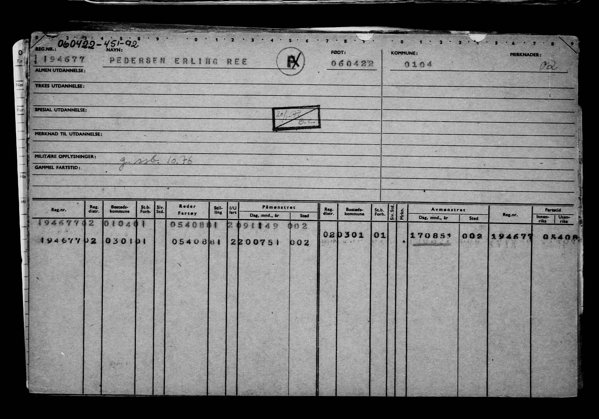 Direktoratet for sjømenn, AV/RA-S-3545/G/Gb/L0205: Hovedkort, 1922, s. 146