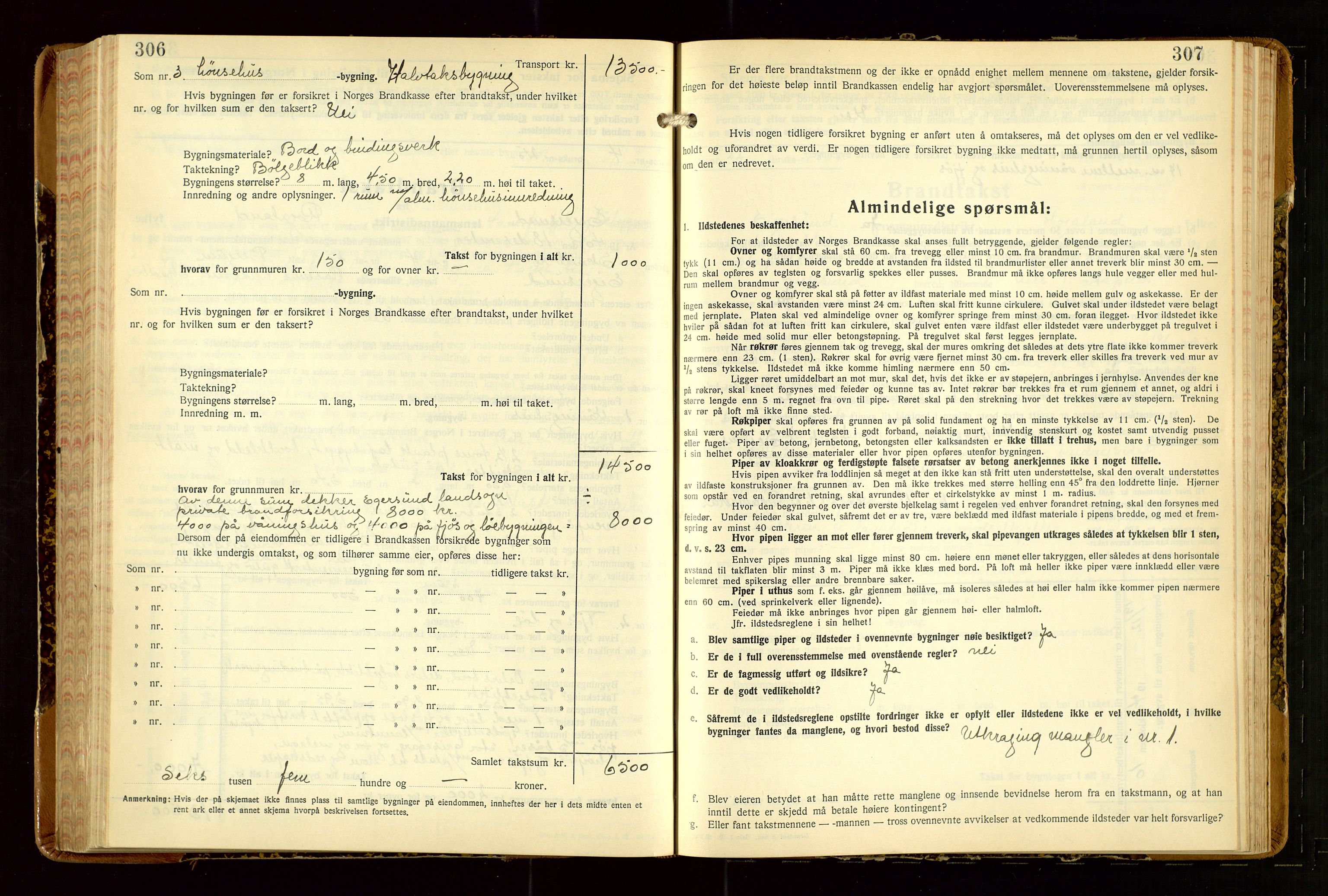 Eigersund lensmannskontor, AV/SAST-A-100171/Gob/L0007: "Brandtakstprotokoll", 1938-1955, s. 306-307