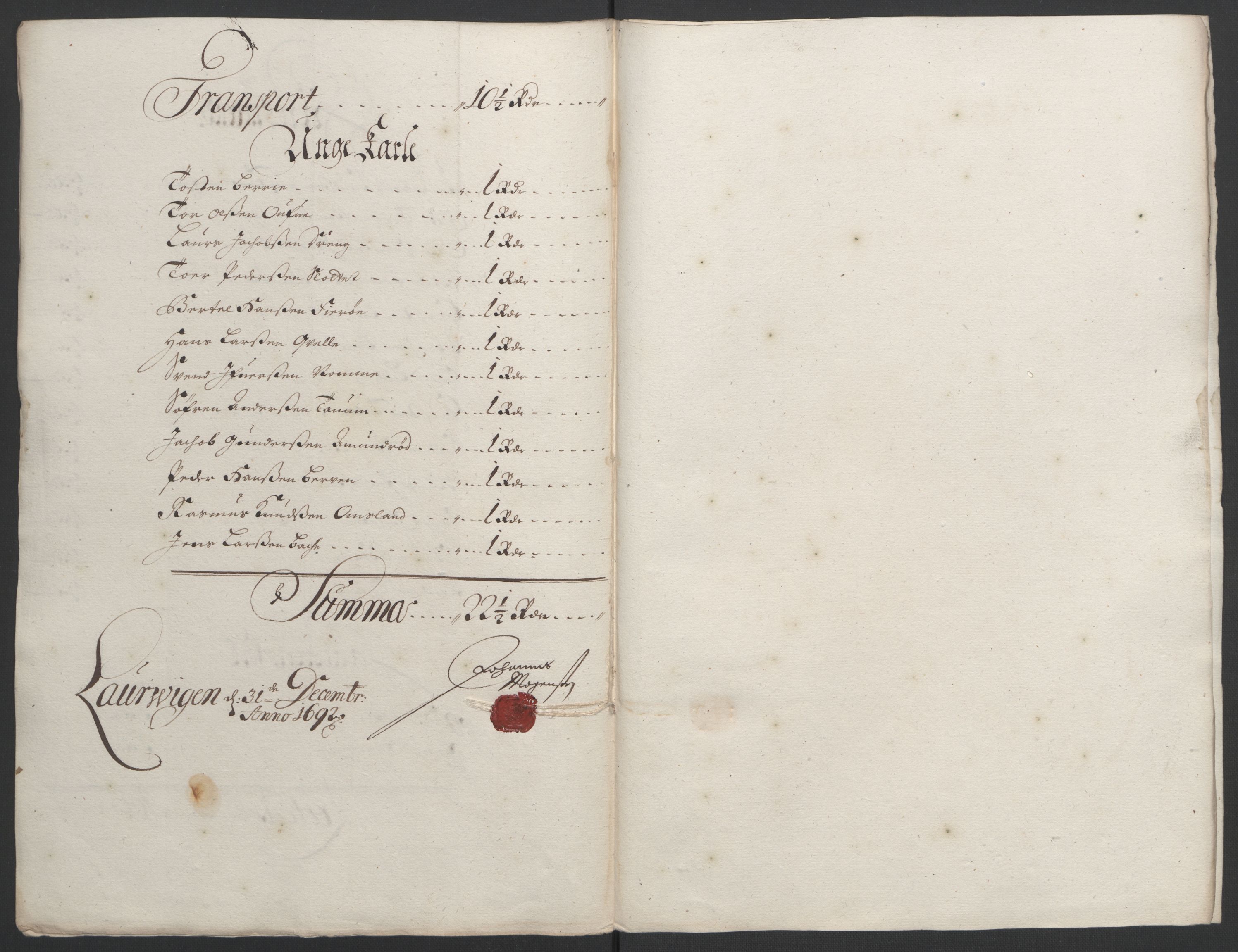 Rentekammeret inntil 1814, Reviderte regnskaper, Fogderegnskap, AV/RA-EA-4092/R33/L1973: Fogderegnskap Larvik grevskap, 1692, s. 141