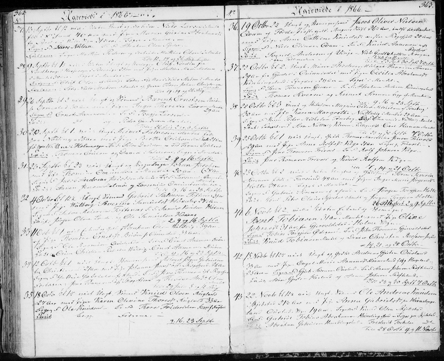 Mandal sokneprestkontor, AV/SAK-1111-0030/F/Fb/Fba/L0008: Klokkerbok nr. B 2, 1854-1868, s. 362-363
