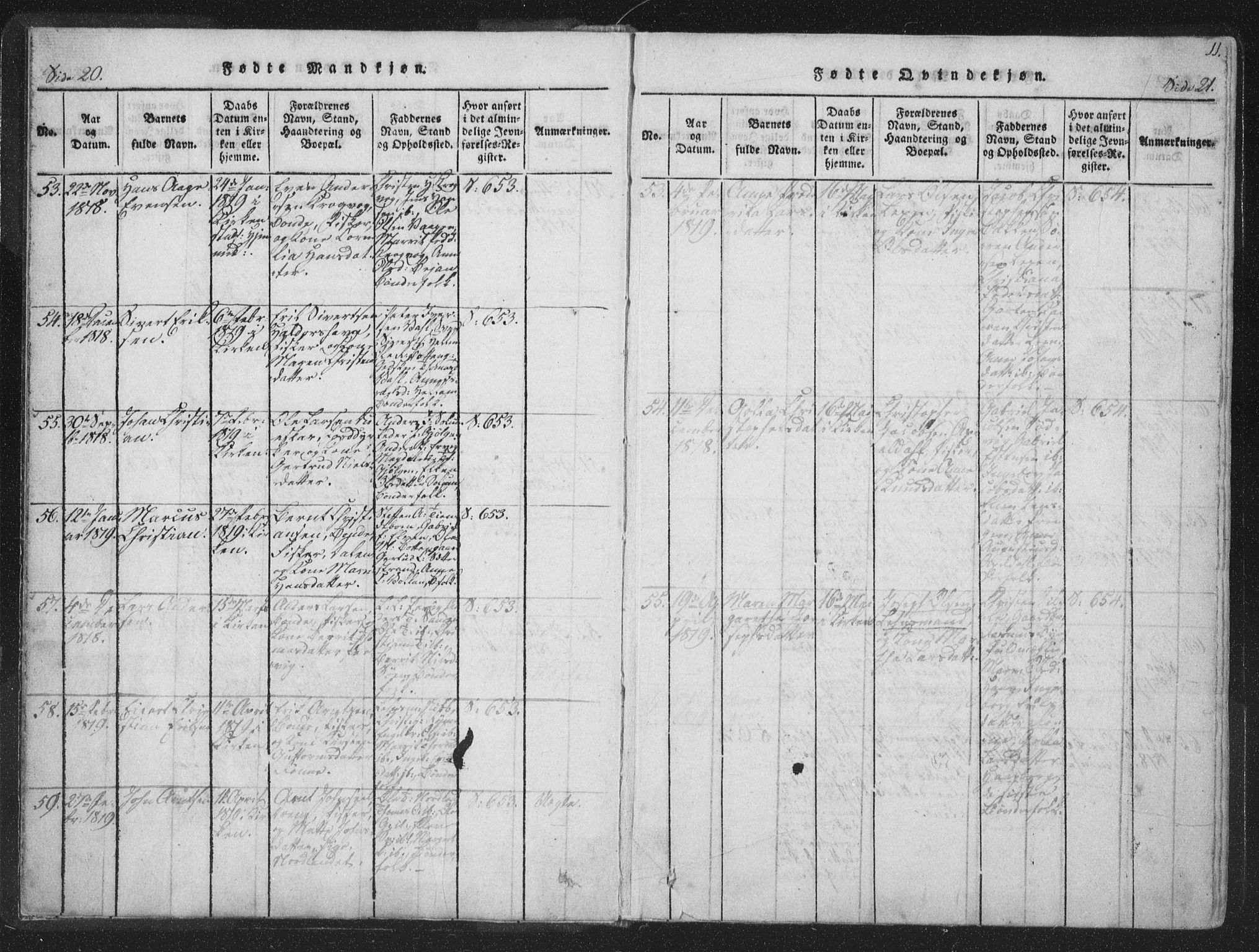 Ministerialprotokoller, klokkerbøker og fødselsregistre - Sør-Trøndelag, AV/SAT-A-1456/659/L0734: Ministerialbok nr. 659A04, 1818-1825, s. 20-21