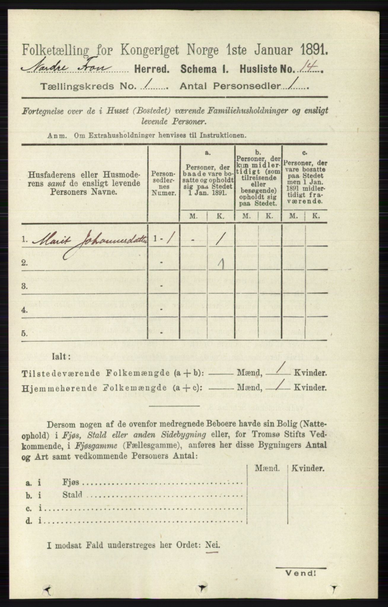 RA, Folketelling 1891 for 0518 Nord-Fron herred, 1891, s. 48