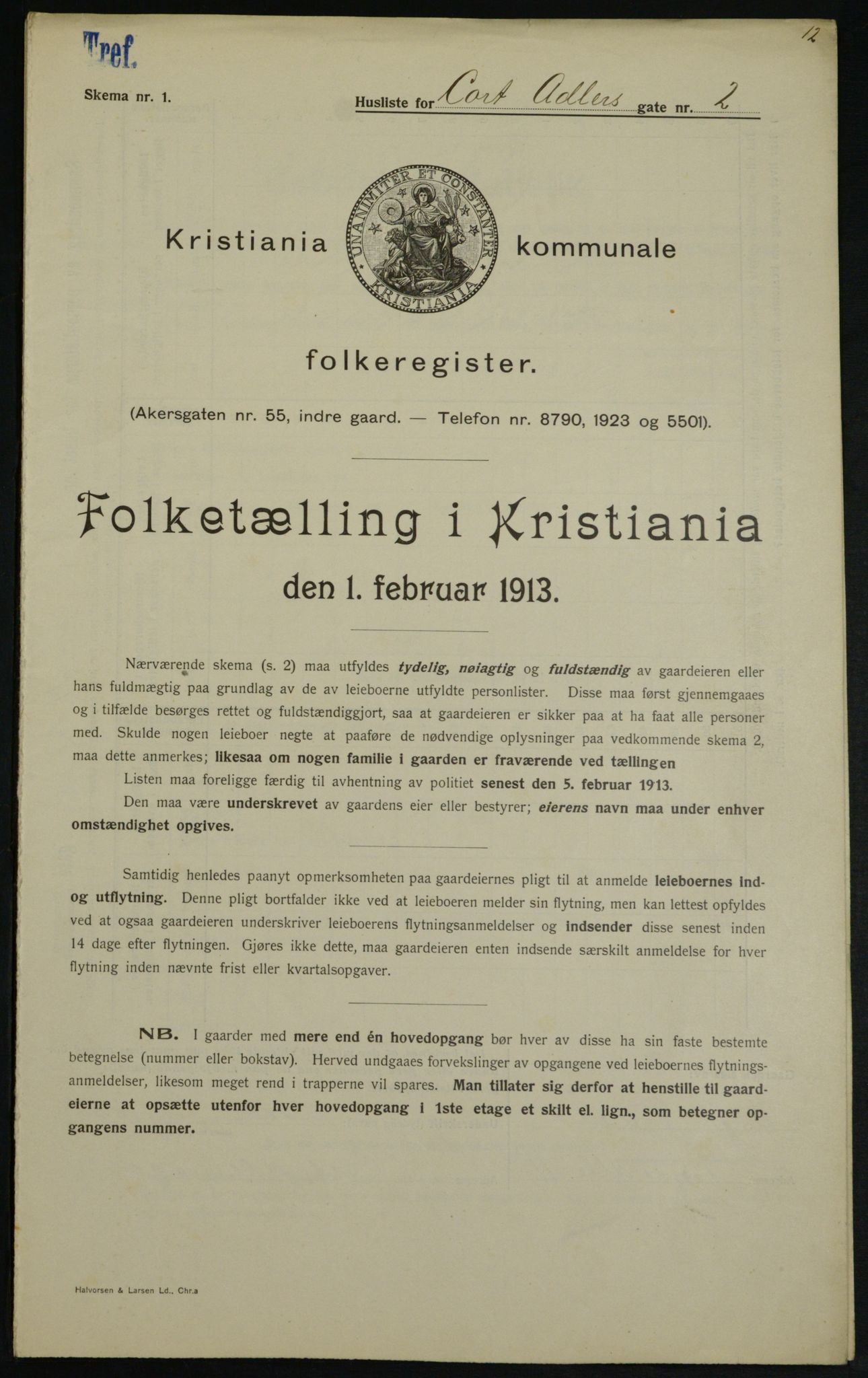 OBA, Kommunal folketelling 1.2.1913 for Kristiania, 1913, s. 13645