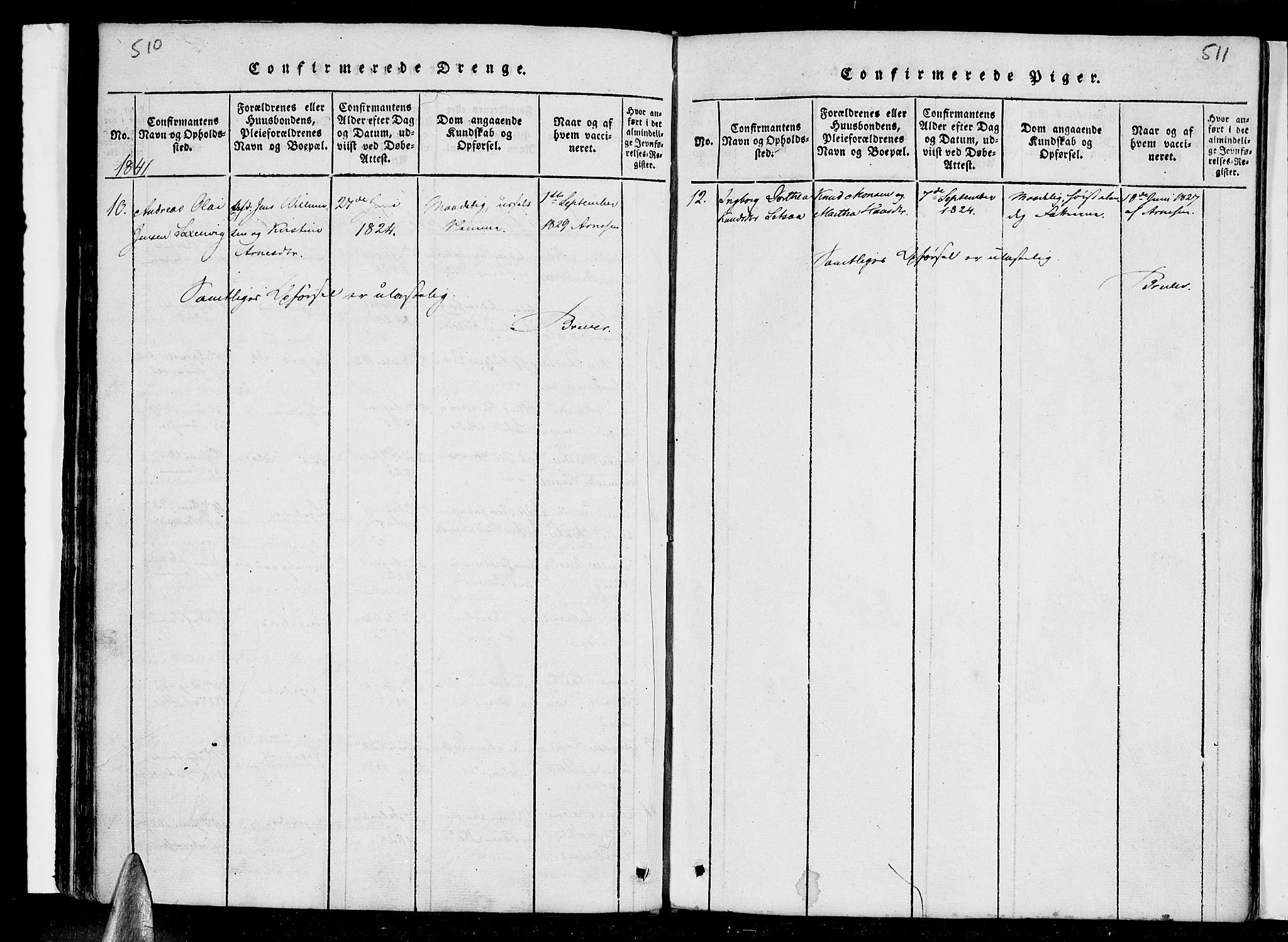 Ministerialprotokoller, klokkerbøker og fødselsregistre - Nordland, AV/SAT-A-1459/847/L0665: Ministerialbok nr. 847A05, 1818-1841, s. 510-511