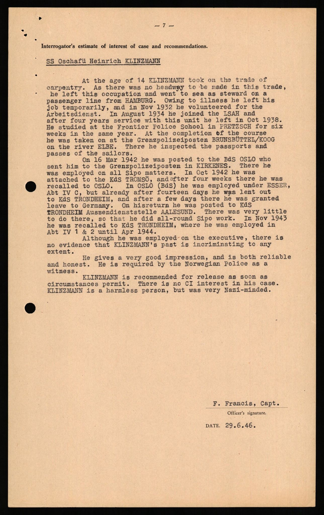 Forsvaret, Forsvarets overkommando II, AV/RA-RAFA-3915/D/Db/L0017: CI Questionaires. Tyske okkupasjonsstyrker i Norge. Tyskere., 1945-1946, s. 51