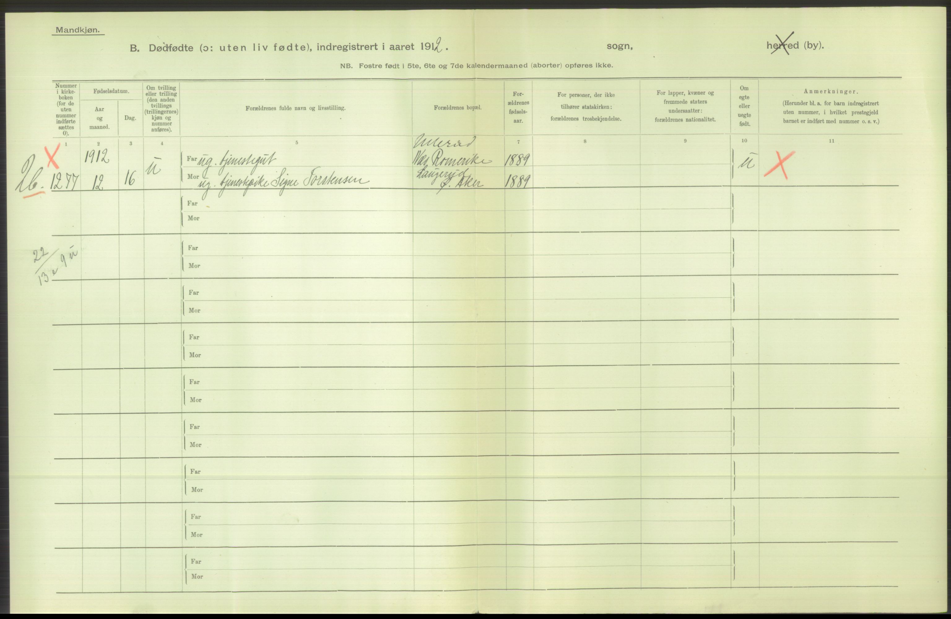 Statistisk sentralbyrå, Sosiodemografiske emner, Befolkning, RA/S-2228/D/Df/Dfb/Dfbb/L0010: Kristiania: Døde, dødfødte, 1912, s. 604