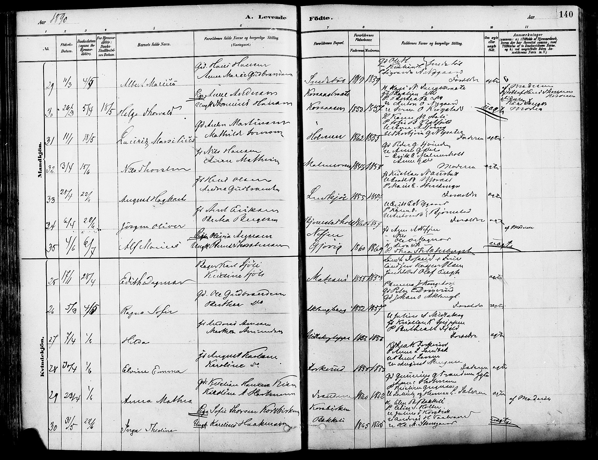 Eidskog prestekontor, AV/SAH-PREST-026/H/Ha/Haa/L0003: Ministerialbok nr. 3, 1879-1892, s. 140