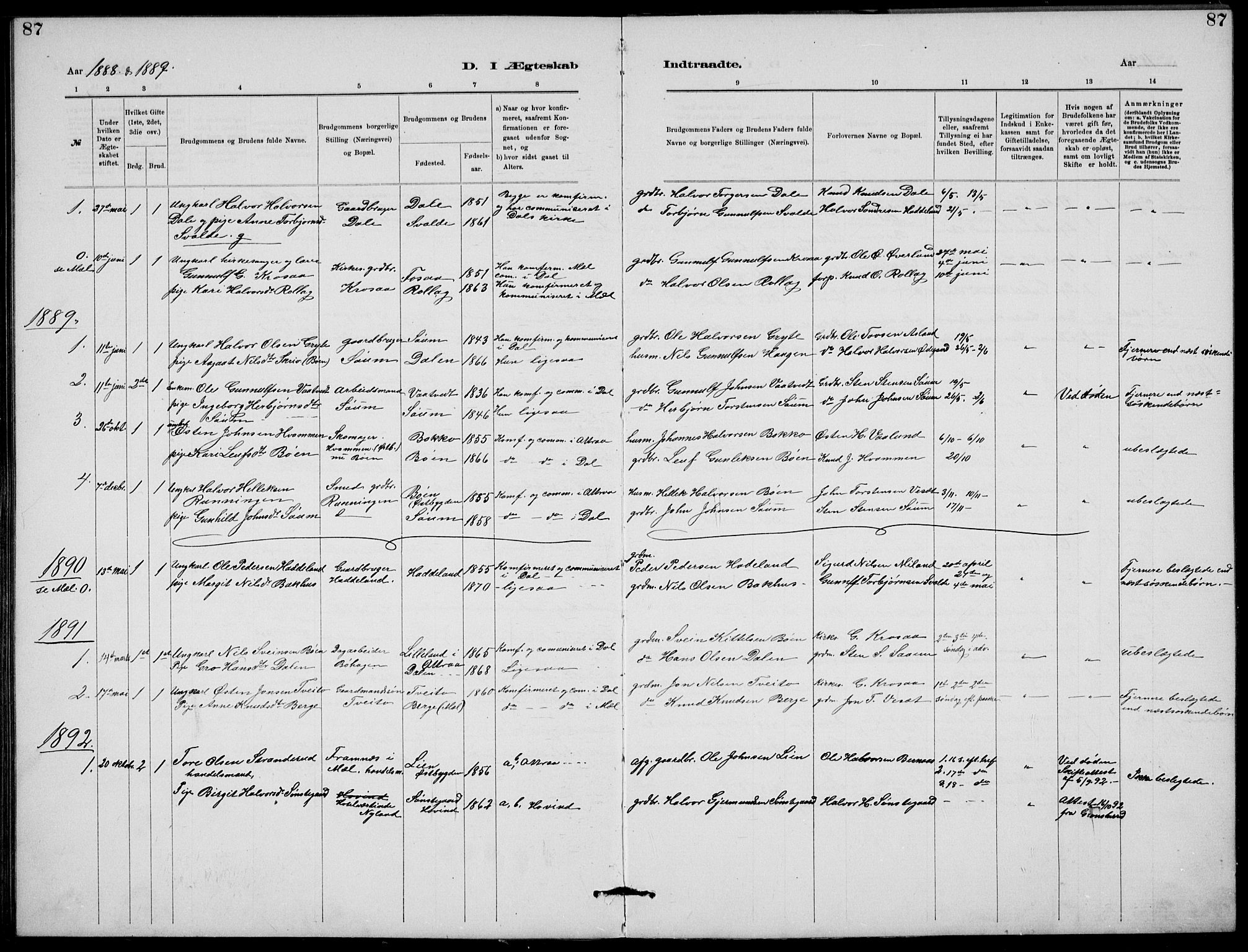 Rjukan kirkebøker, SAKO/A-294/G/Ga/L0001: Klokkerbok nr. 1, 1880-1914, s. 87