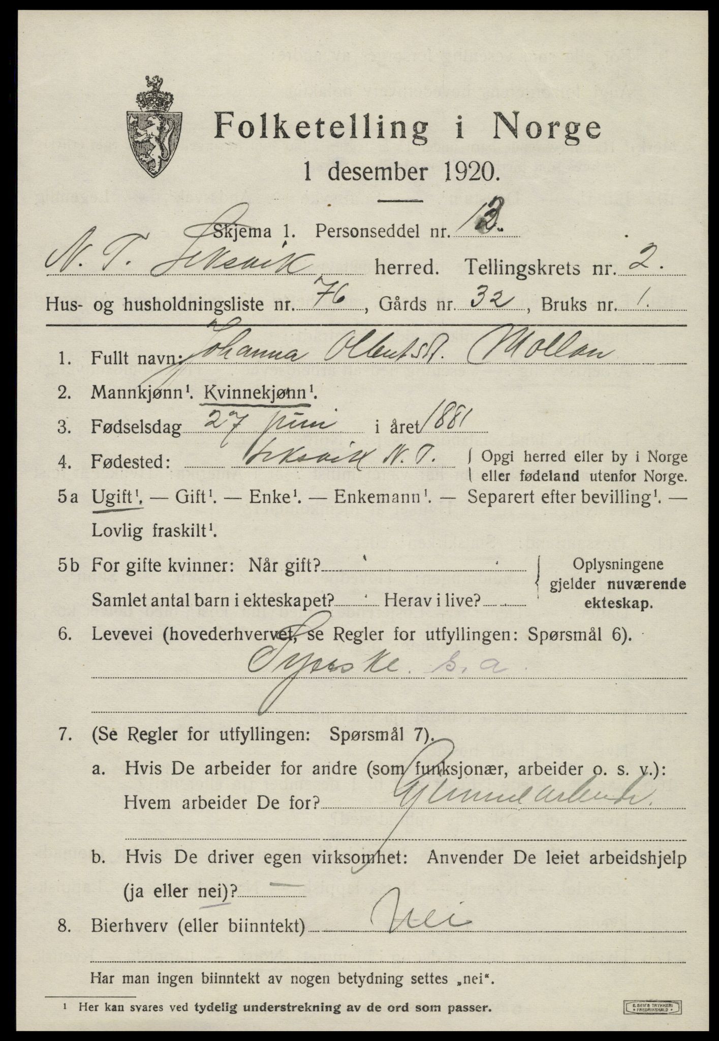 SAT, Folketelling 1920 for 1718 Leksvik herred, 1920, s. 2648