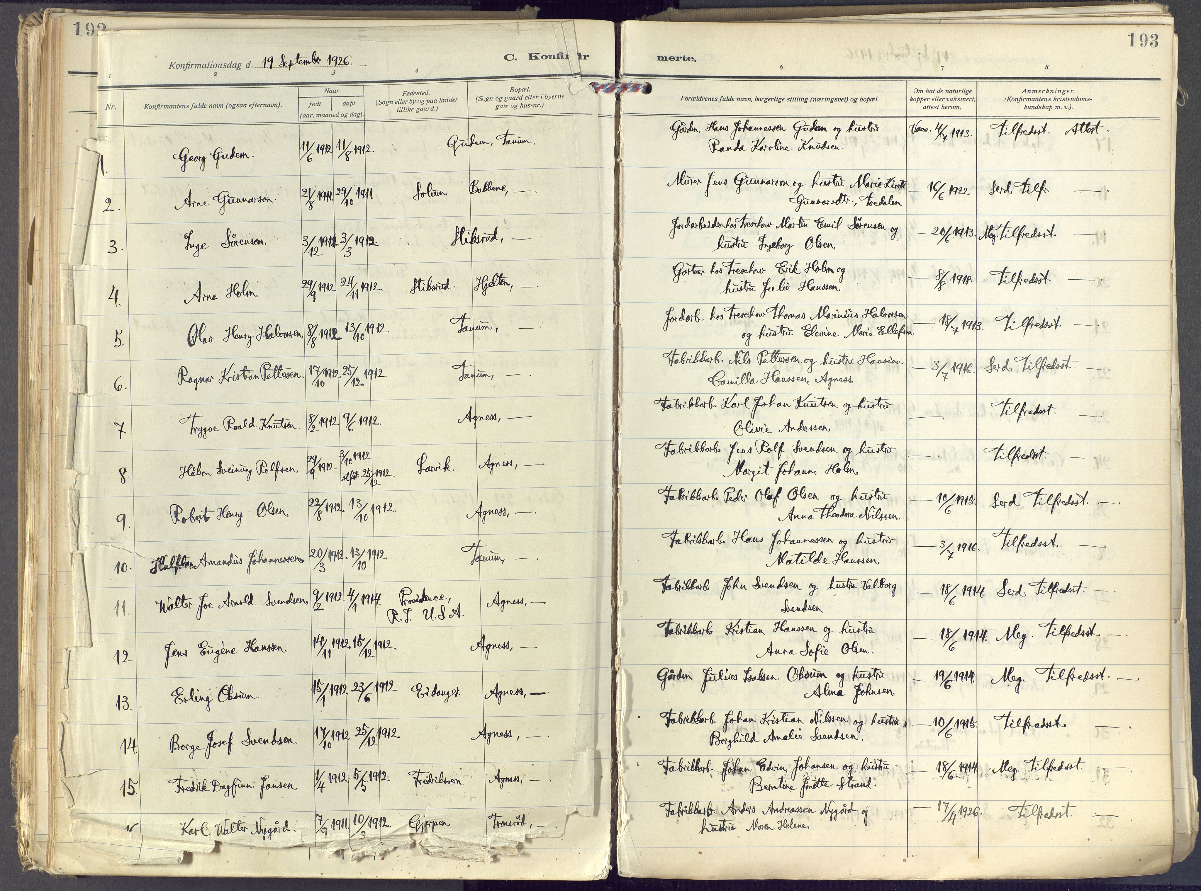 Brunlanes kirkebøker, SAKO/A-342/F/Fc/L0004: Ministerialbok nr. III 4, 1923-1943, s. 193