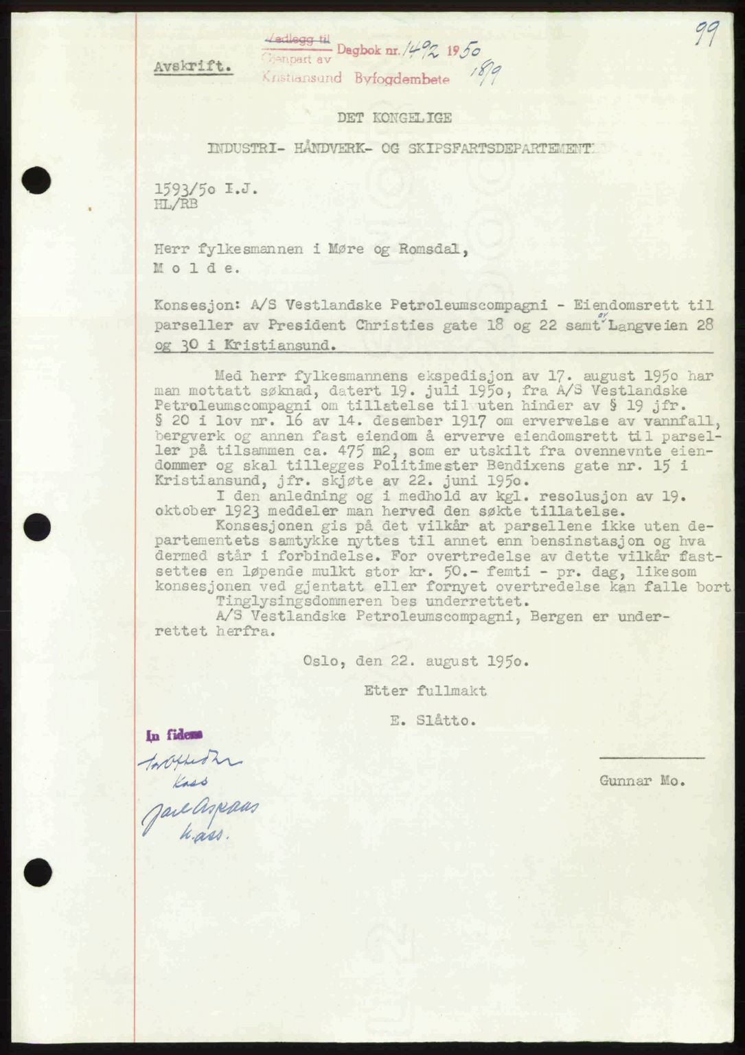 Kristiansund byfogd, AV/SAT-A-4587/A/27: Pantebok nr. 50, 1950-1950, Dagboknr: 1492/1950