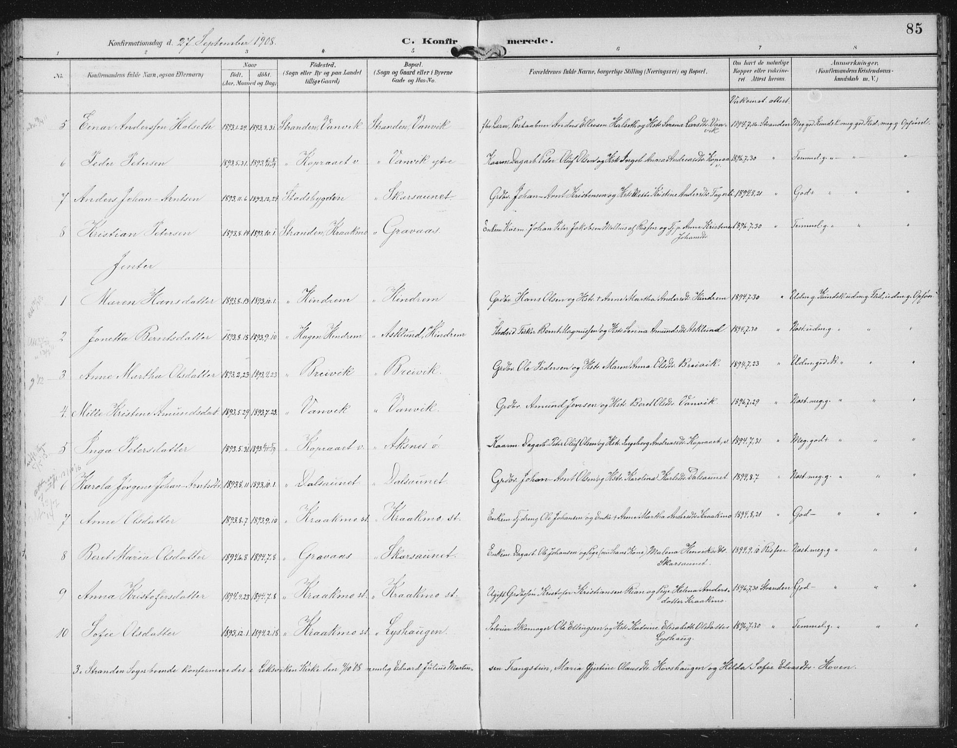 Ministerialprotokoller, klokkerbøker og fødselsregistre - Nord-Trøndelag, AV/SAT-A-1458/702/L0024: Ministerialbok nr. 702A02, 1898-1914, s. 85