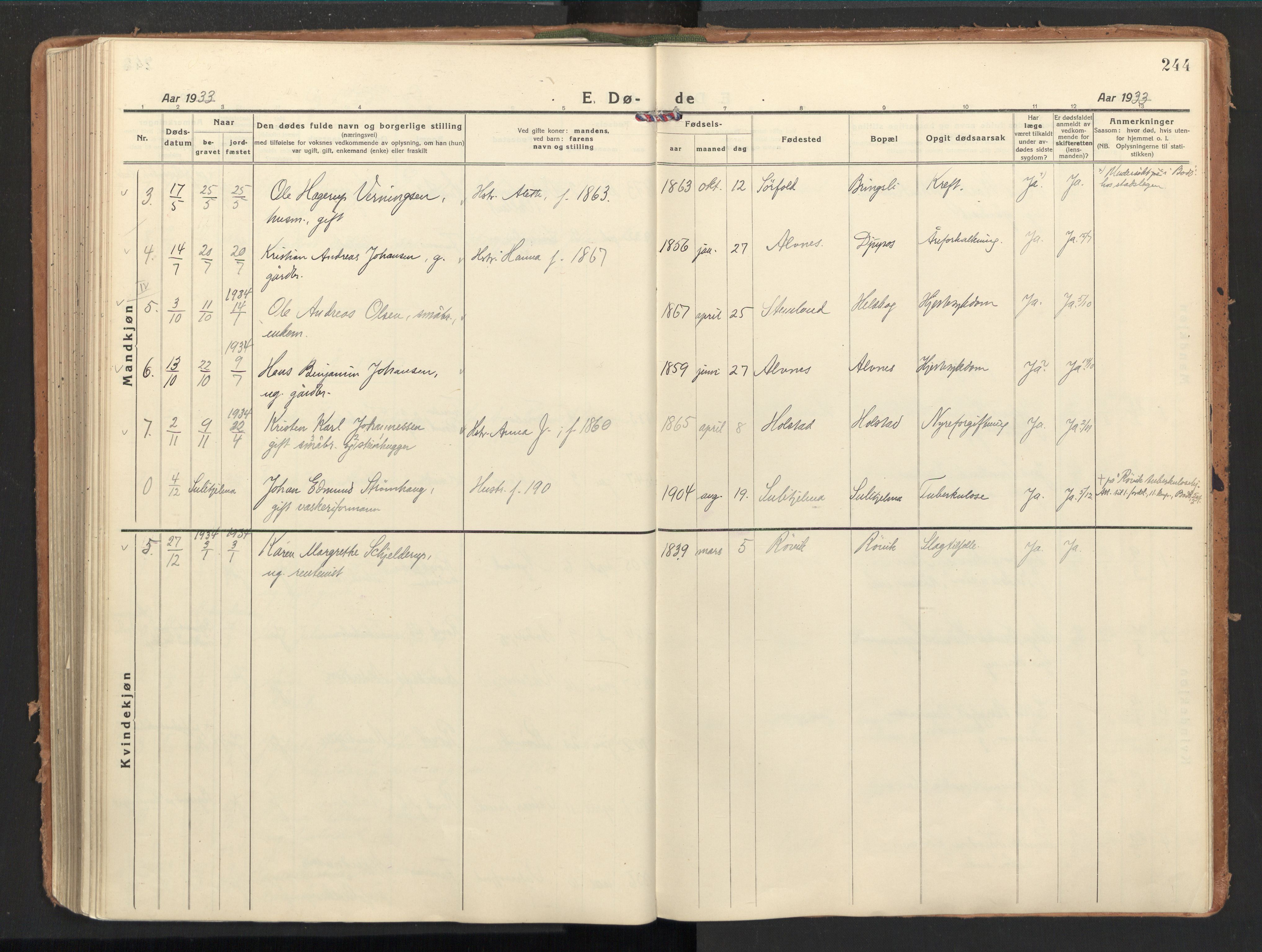 Ministerialprotokoller, klokkerbøker og fødselsregistre - Nordland, AV/SAT-A-1459/851/L0725: Ministerialbok nr. 851A02, 1922-1944, s. 244