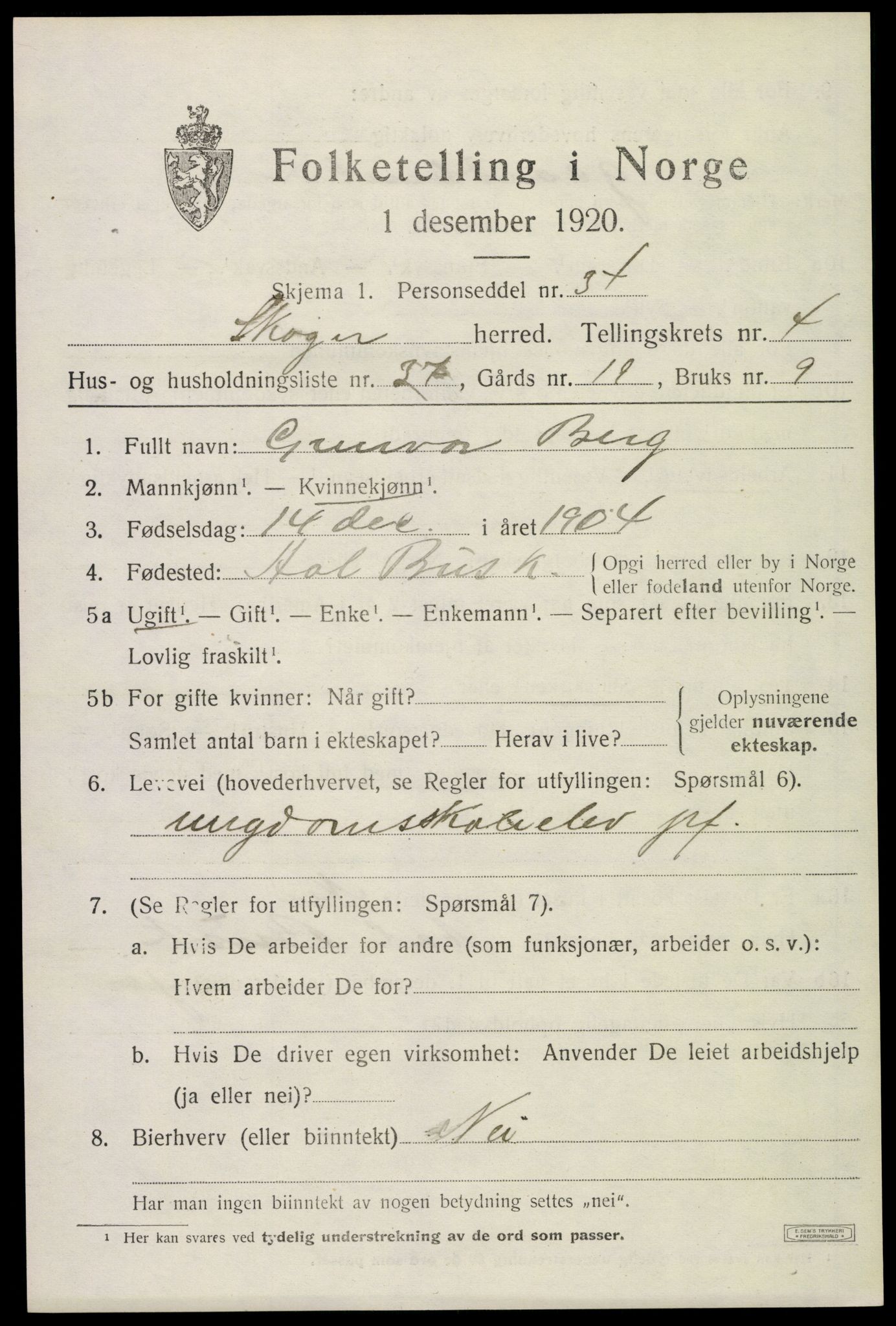 SAKO, Folketelling 1920 for 0712 Skoger herred, 1920, s. 10461